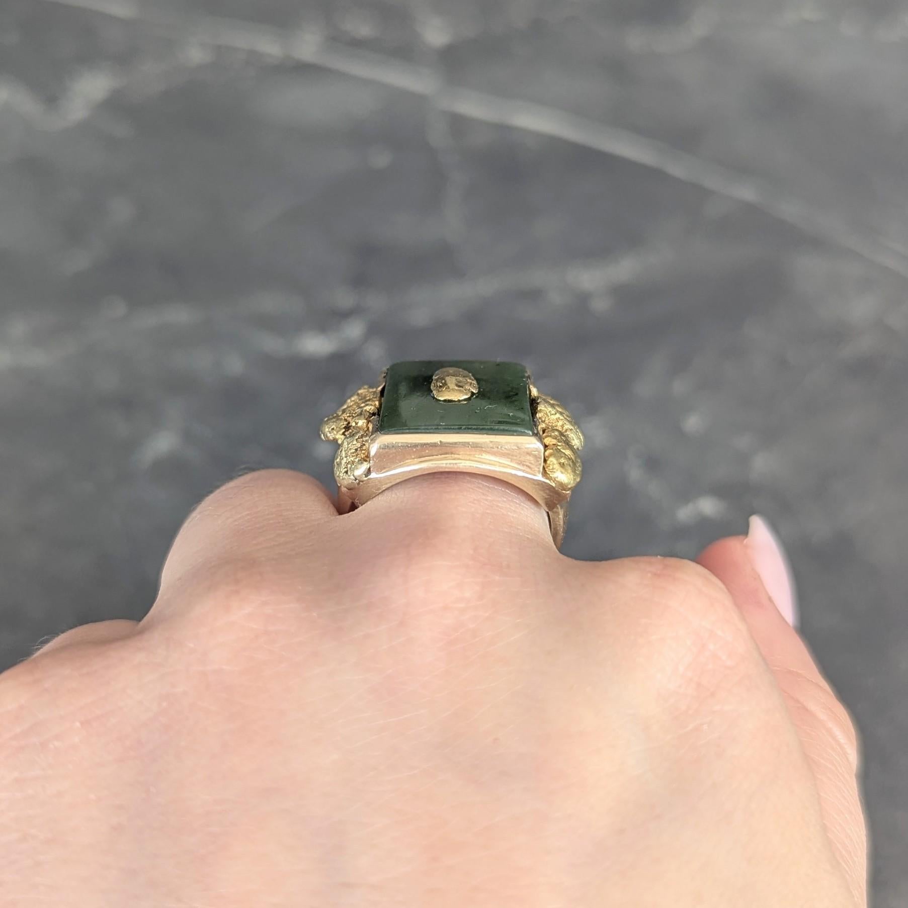 Anello con pepita vintage in giada nefrite del 1960, oro giallo 10 carati in vendita 4