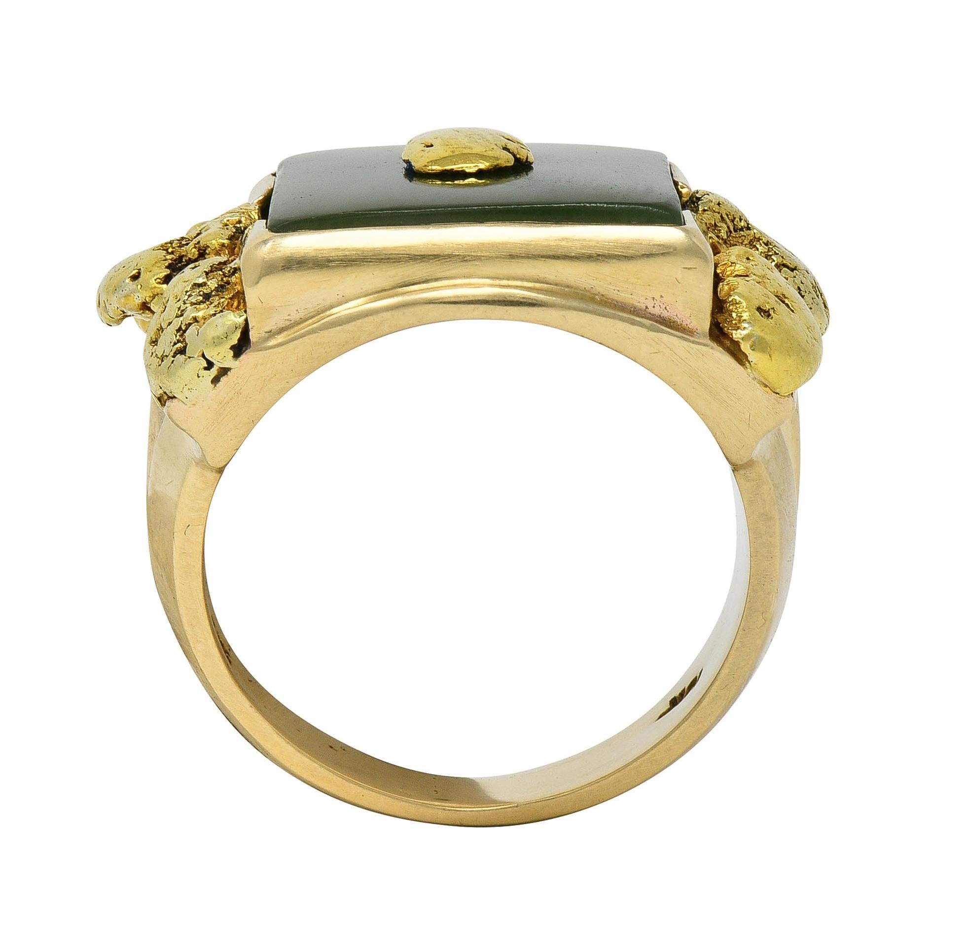 Anello con pepita vintage in giada nefrite del 1960, oro giallo 10 carati in vendita 2