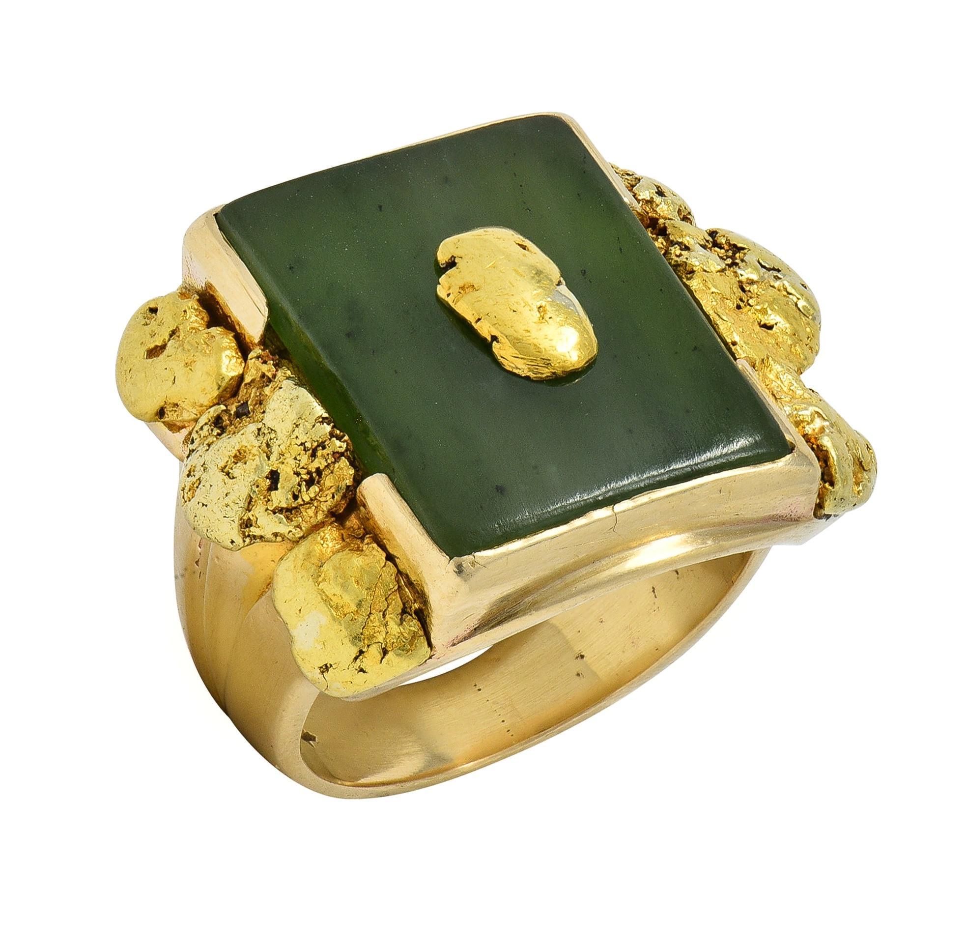 Anello con pepita vintage in giada nefrite del 1960, oro giallo 10 carati in vendita 3