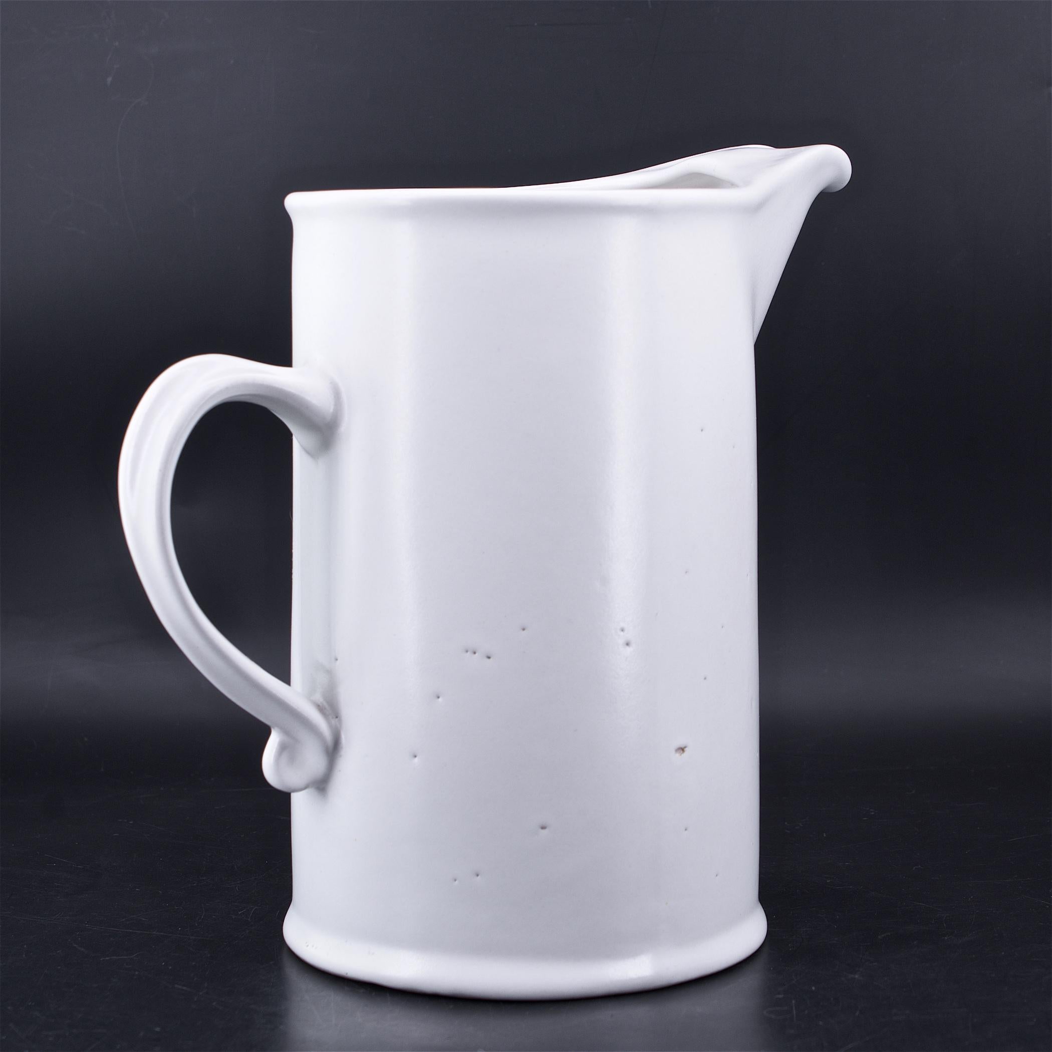 American 1960s New England Luncheon Pitcher Milk White Glazed Stoneware Large Pottery  For Sale