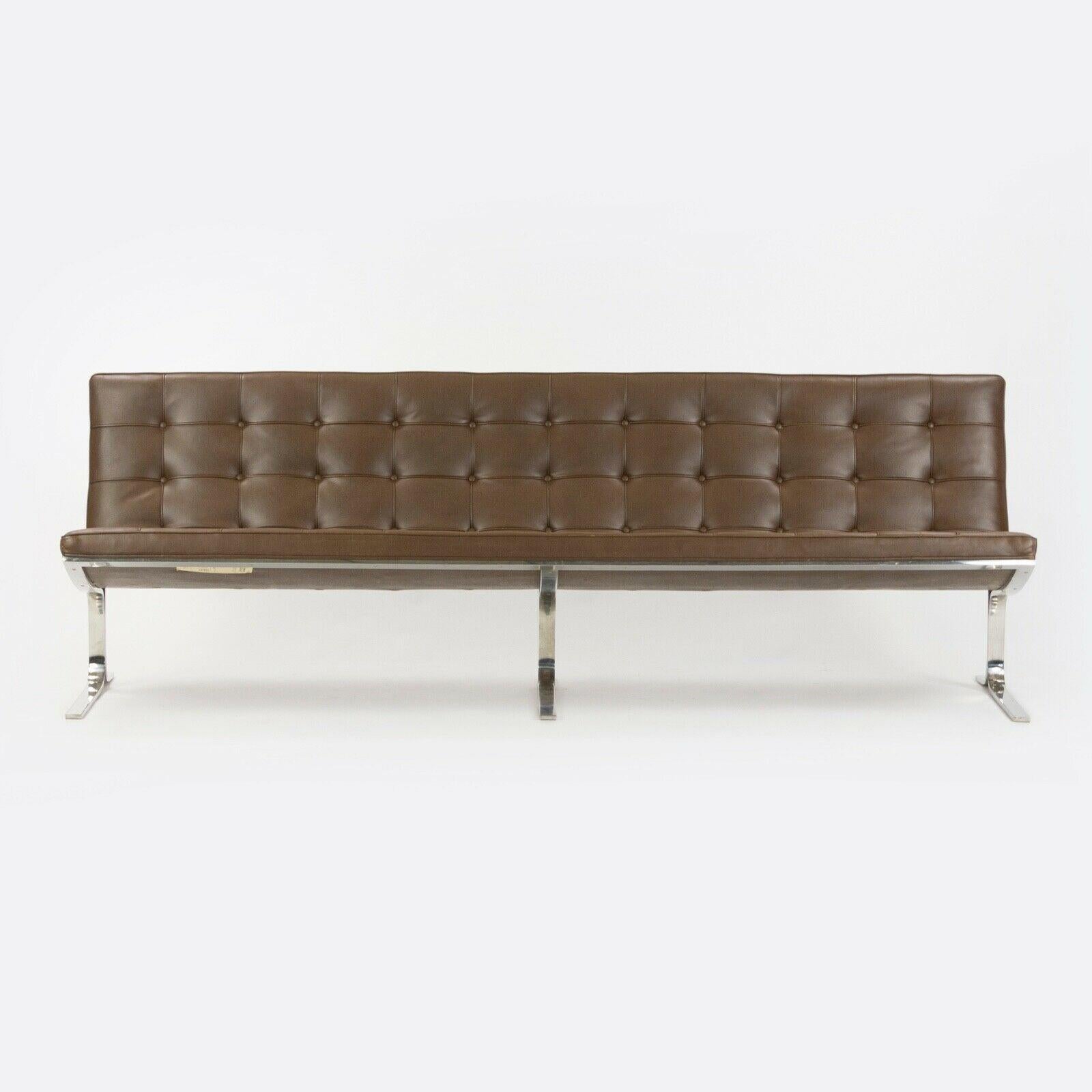 Modern 1960s Nicos Zographos CH28 Ribbon 3-Seat Sofa in Brown Leather For Sale