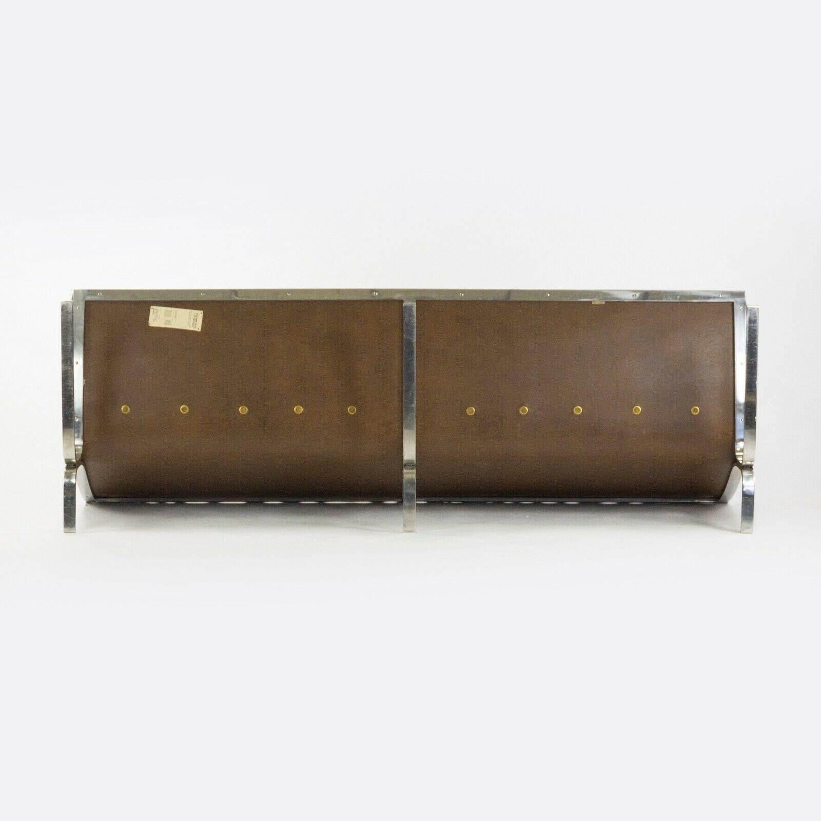 1960s Nicos Zographos CH28 Ribbon 3-Seat Sofa in Brown Leather In Good Condition For Sale In Philadelphia, PA