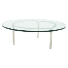 1960s Nicos Zographos Ribbon Table with 42 inch Glass Top and Stainless Base