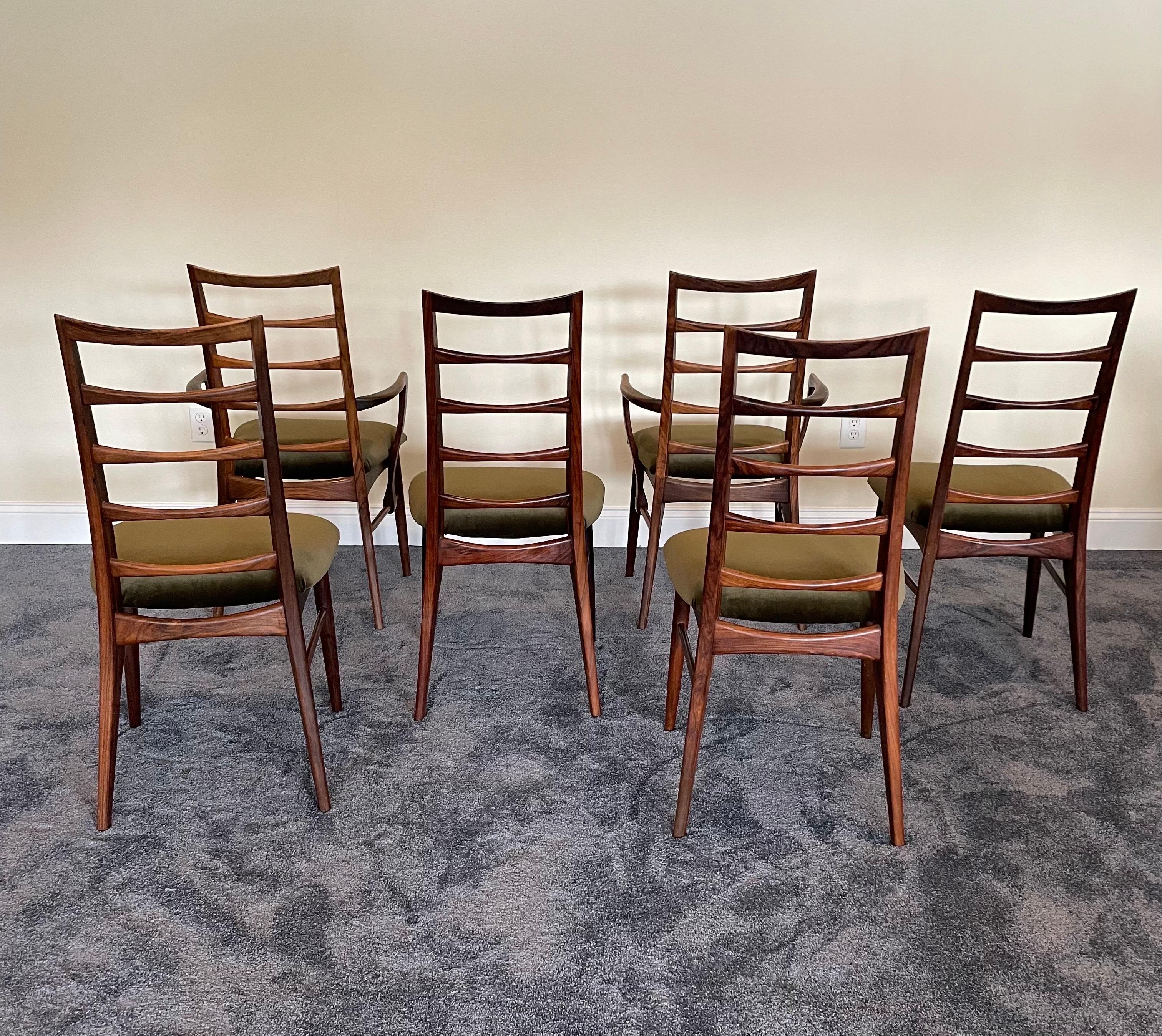 Esszimmerstühle „Lis“ aus brasilianischem Rosenholz und Mohair von Niels Koefoed, 6er-Set, 1960er Jahre (Mitte des 20. Jahrhunderts) im Angebot
