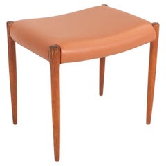 1960s Niels Moller for JL Moller 80A Teak Stool w/ Cognac Leather