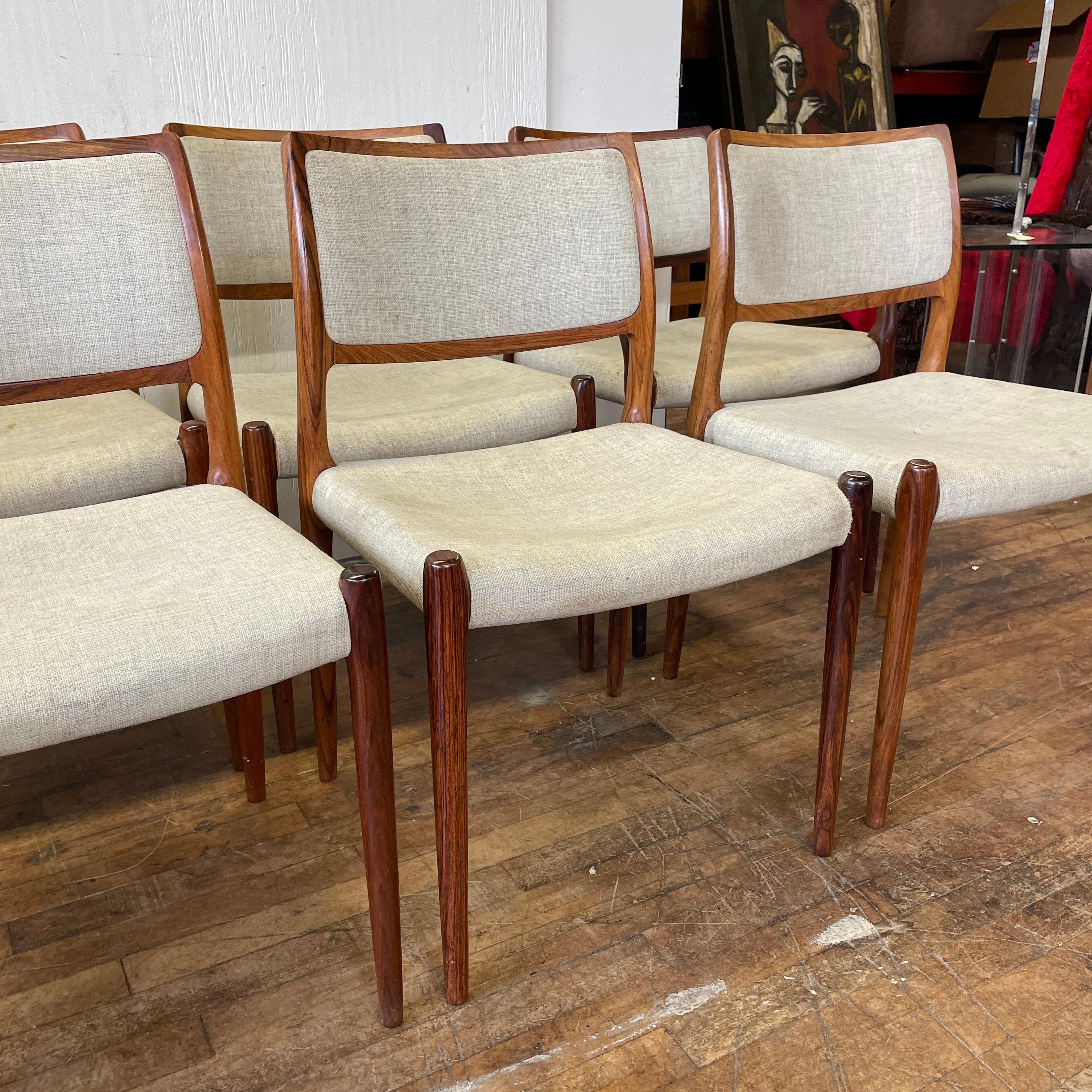 Mid-Century Modern 1960s Niels Moller Model 80 Rosewood Dining Chairs, Set of 8