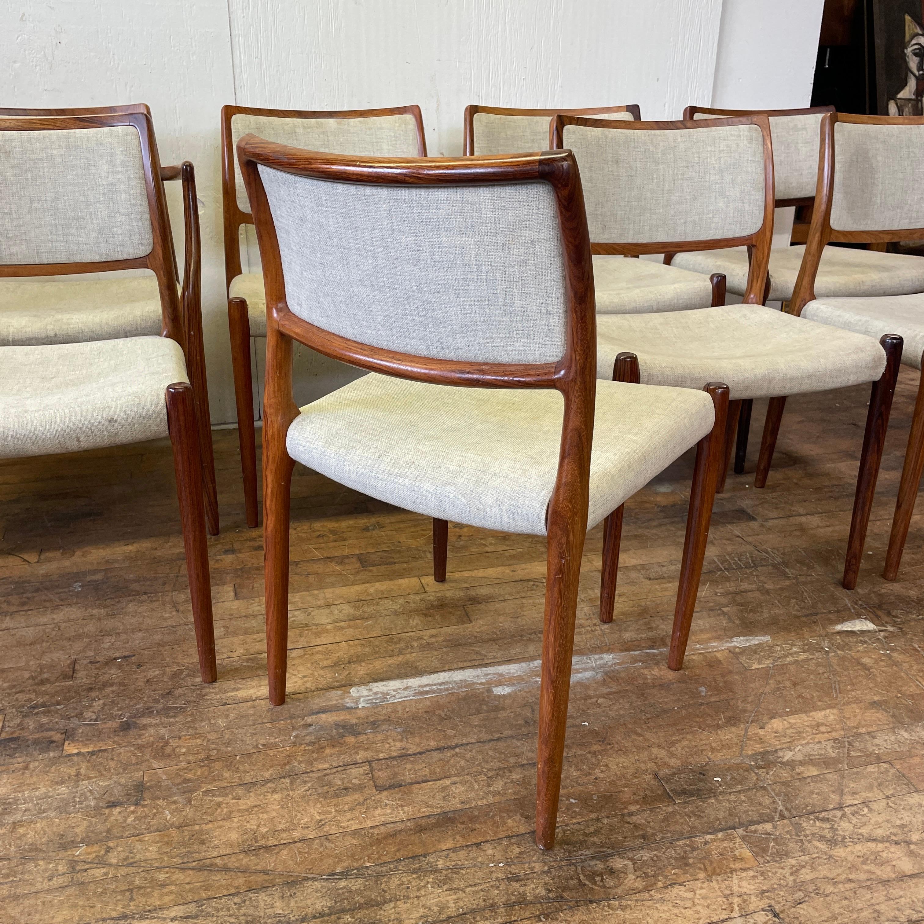 20th Century 1960s Niels Moller Model 80 Rosewood Dining Chairs, Set of 8