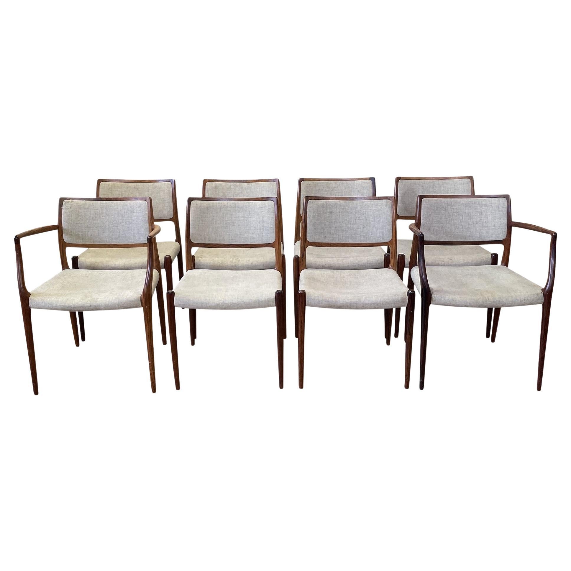 1960s Niels Moller Model 80 Rosewood Dining Chairs, Set of 8