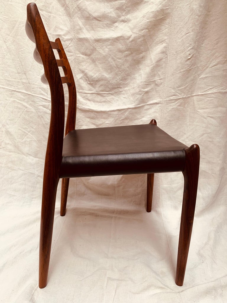 1960s Niels O. Møller for J. L. Møller Model 78 Rosewood & Leather Dining Chair 4