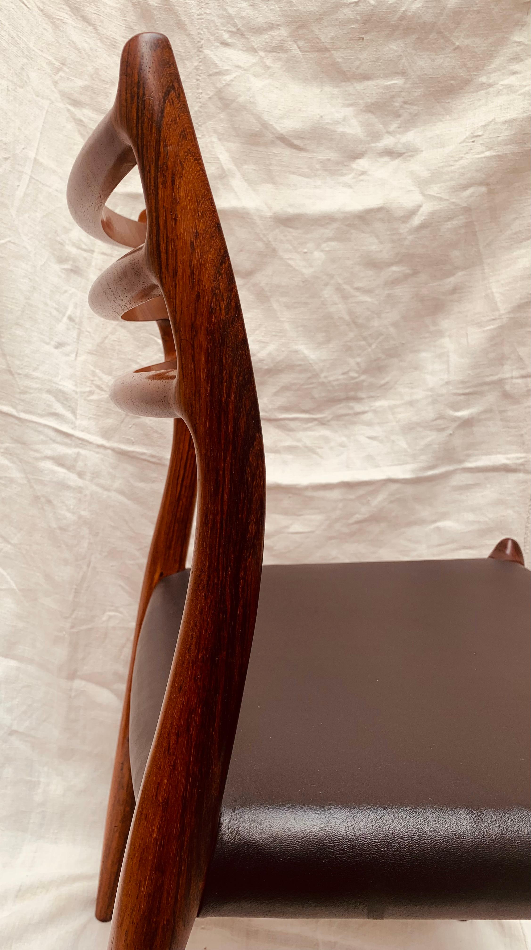 1960s Niels O. Møller for J. L. Møller Model 78 Rosewood & Leather Dining Chair 5