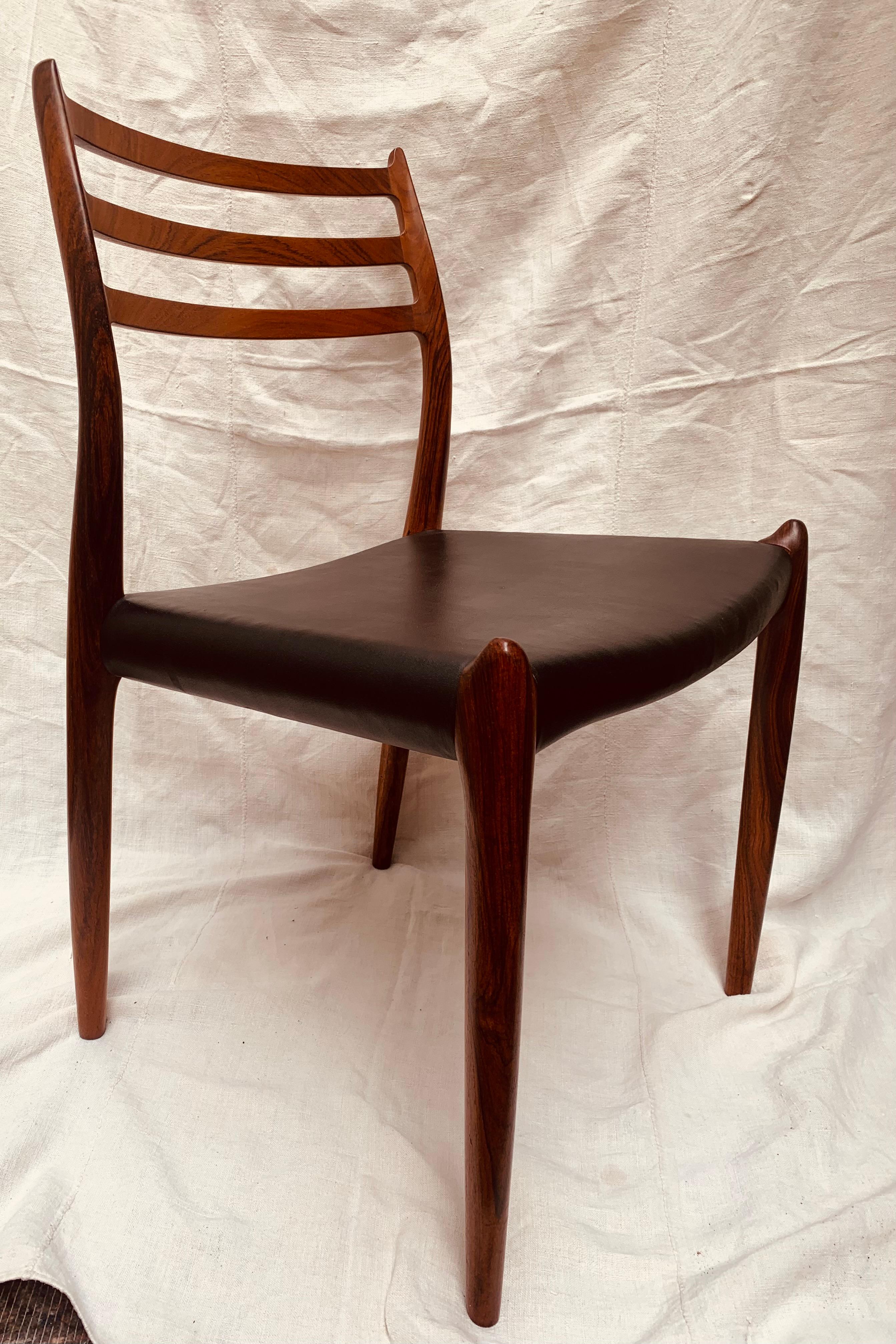 1960s Niels O. Møller for J. L. Møller Model 78 Rosewood & Leather Dining Chair 6