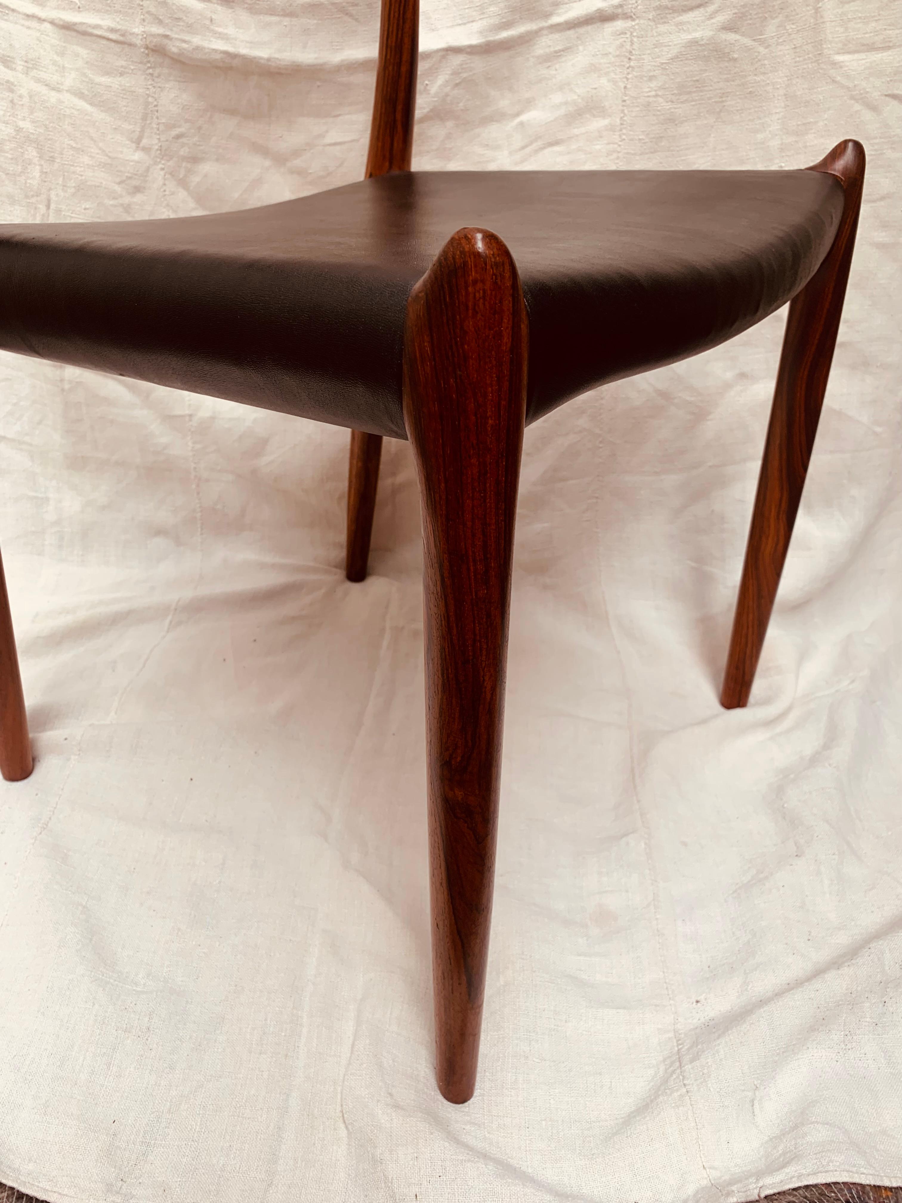 1960s Niels O. Møller for J. L. Møller Model 78 Rosewood & Leather Dining Chair 7