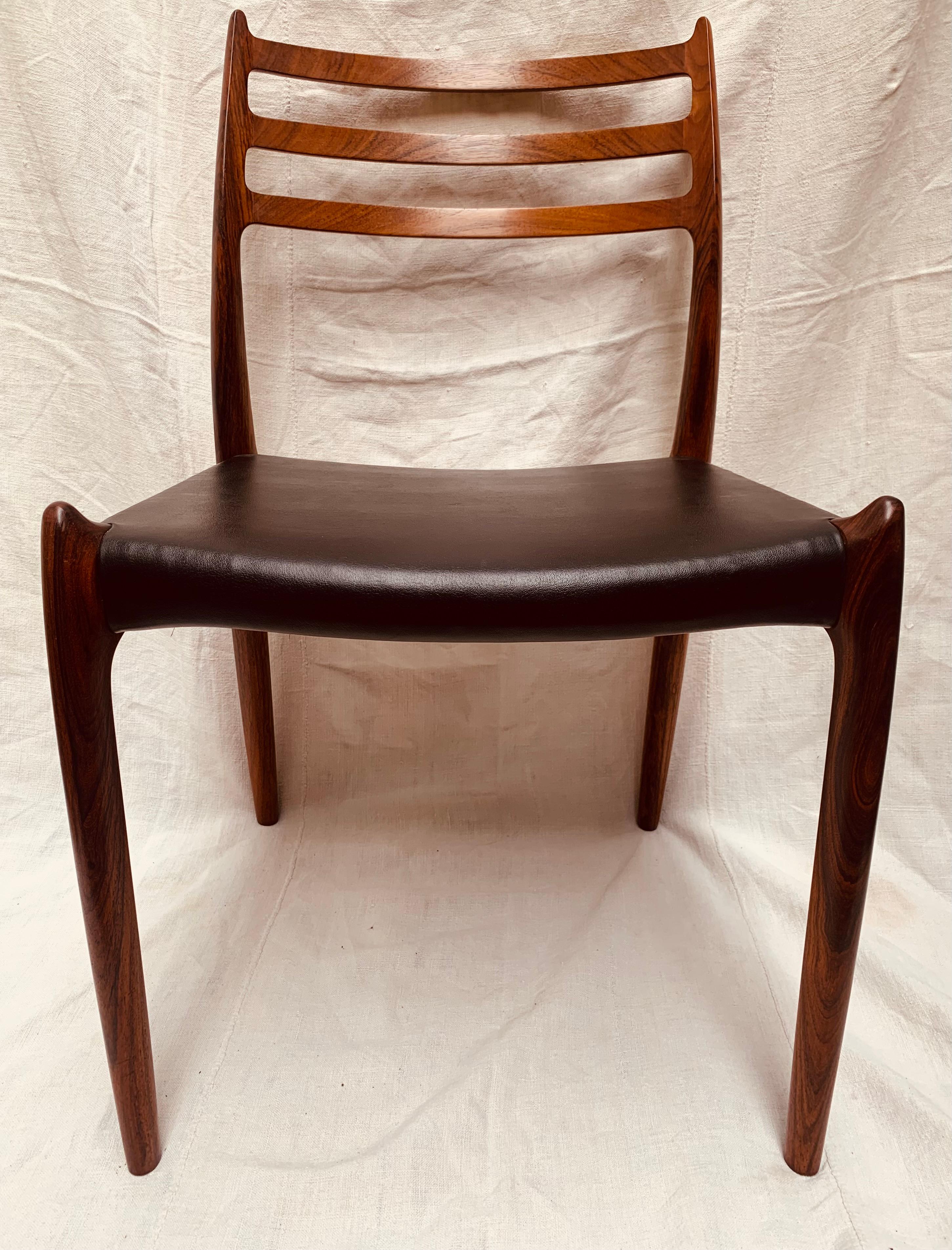 1960s Niels O. Møller for J. L. Møller Model 78 Rosewood & Leather Dining Chair 13