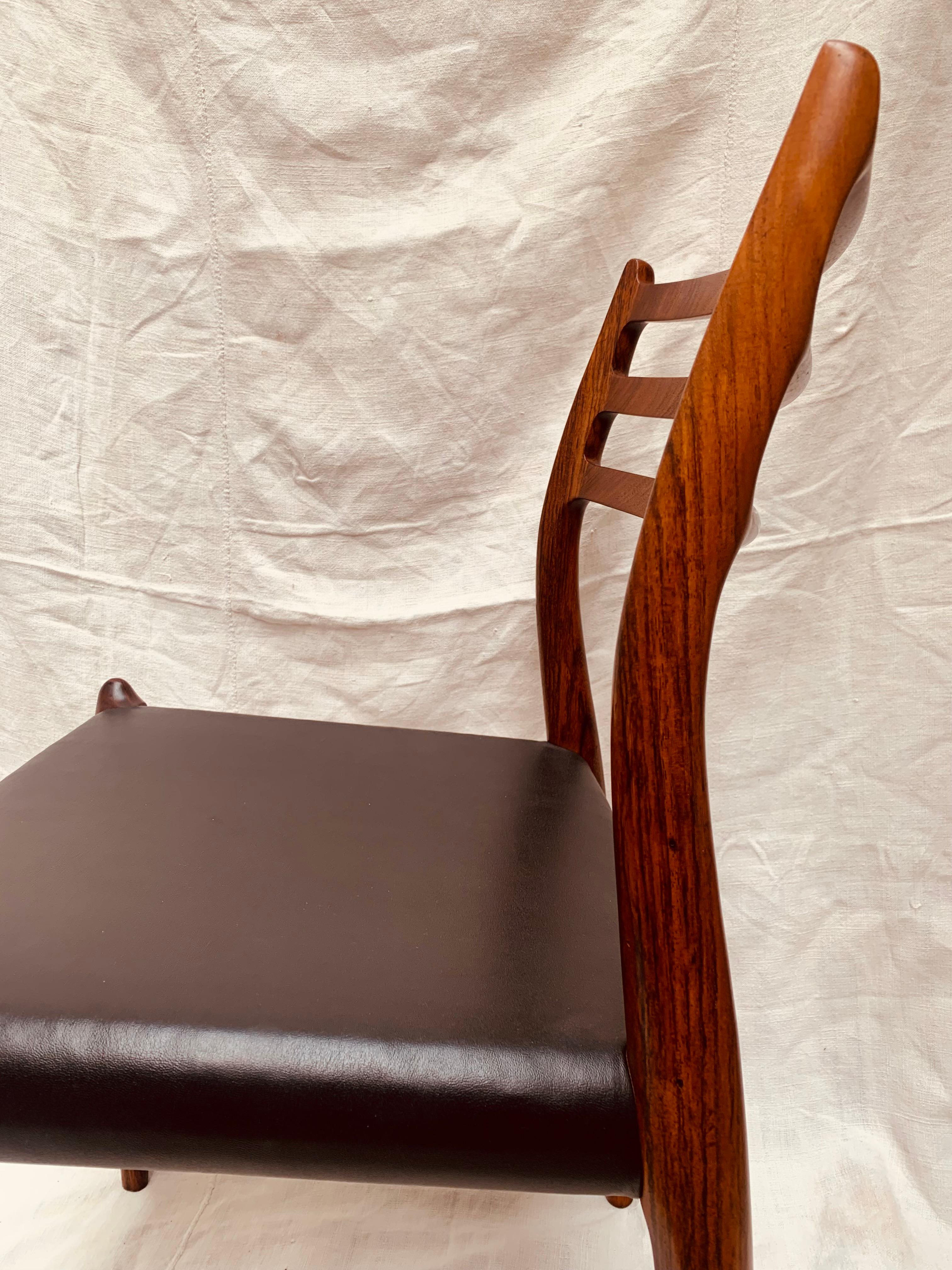 Polished 1960s Niels O. Møller for J. L. Møller Model 78 Rosewood & Leather Dining Chair