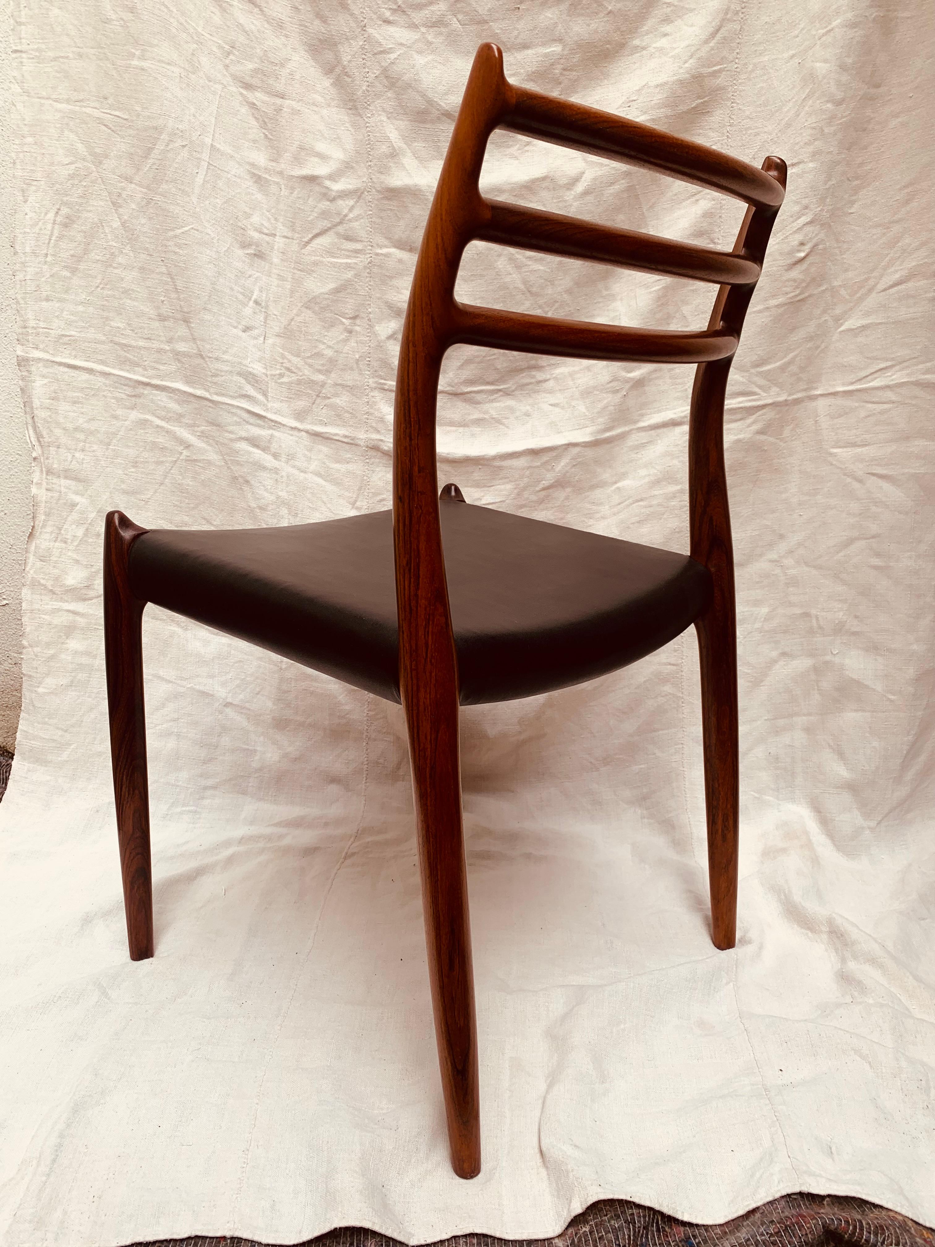 1960s Niels O. Møller for J. L. Møller Model 78 Rosewood & Leather Dining Chair In Good Condition In London, England