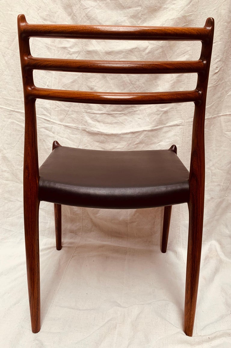 20th Century 1960s Niels O. Møller for J. L. Møller Model 78 Rosewood & Leather Dining Chair