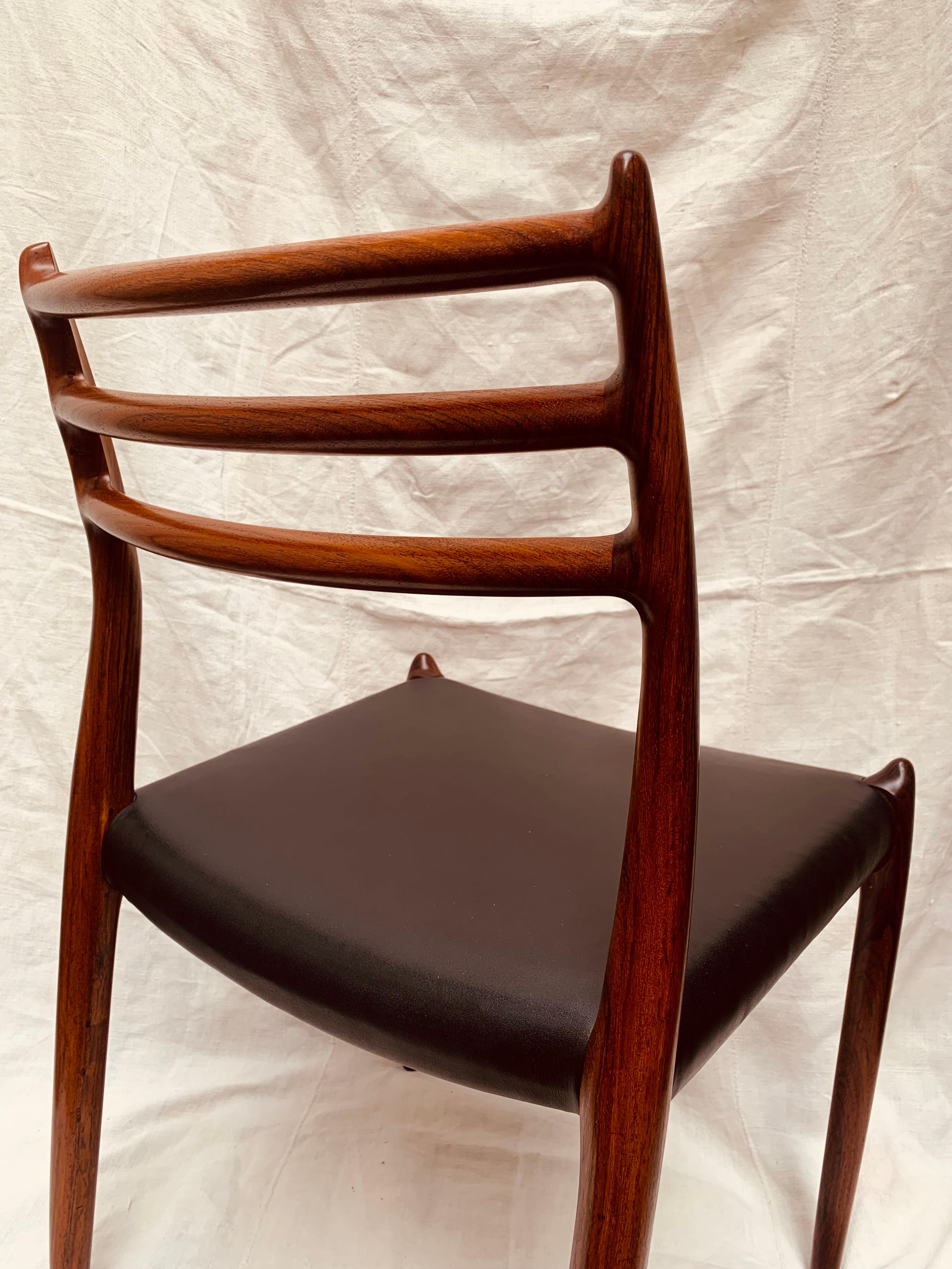 1960s Niels O. Møller for J. L. Møller Model 78 Rosewood & Leather Dining Chair 2