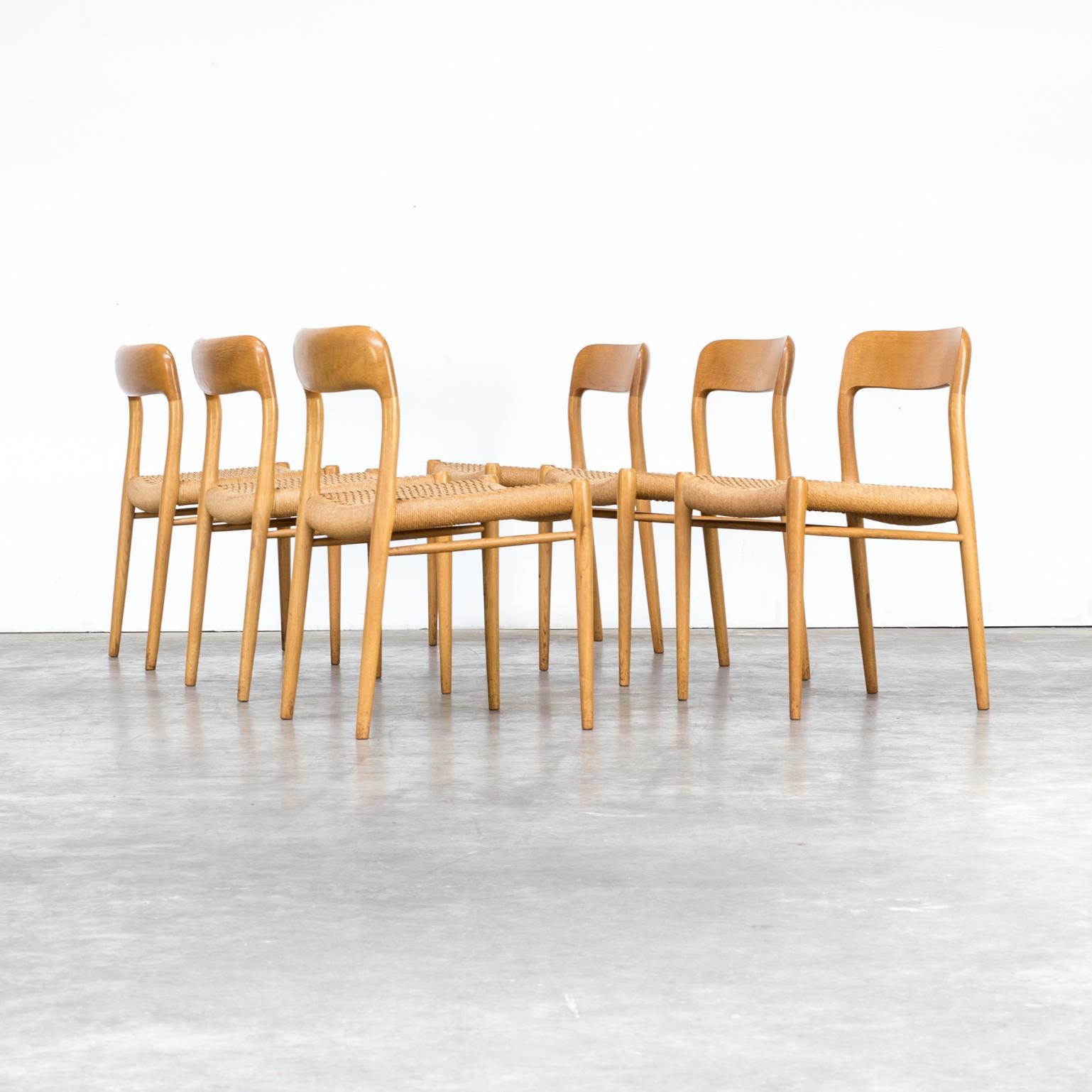 Mid-Century Modern 1960s Niels O. Møller Model 75 Dining Chairs for J.L. Møller Set of Six For Sale