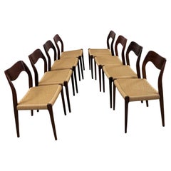 1960s Niels Otto Møller Eigh Rosewood Dining Chairs with New Paper Cord Seats