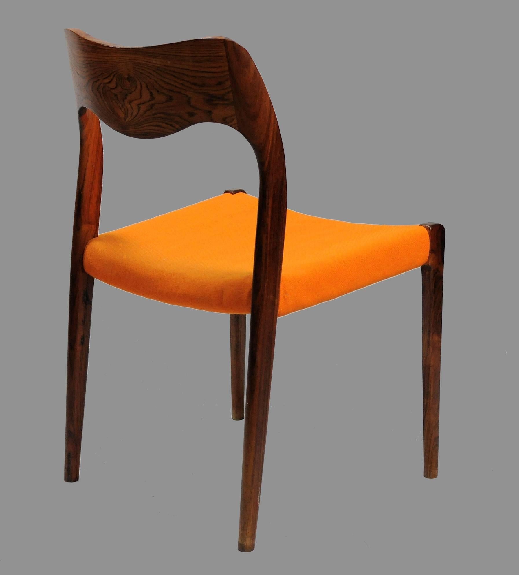 Niels Otto Møller Eight Refinished Rosewood Dining Chairs, Inc. Reupholstery In Good Condition In Knebel, DK