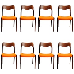 Niels Otto Møller Eight Refinished Rosewood Dining Chairs, Inc. Reupholstery