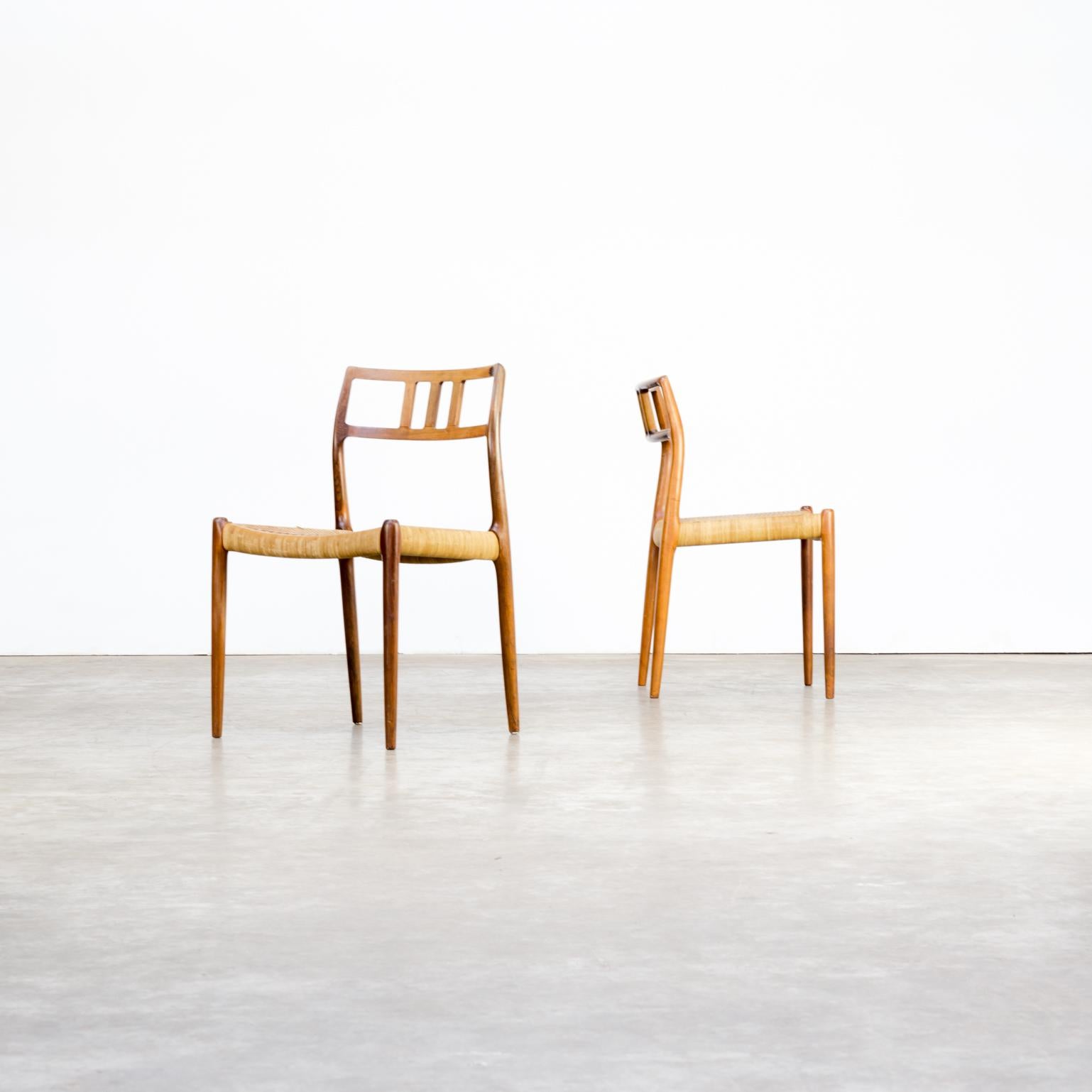 1960s Niels Otto Møller model 79 chairs for J.L Moller. Good condition consistent with age and use.
