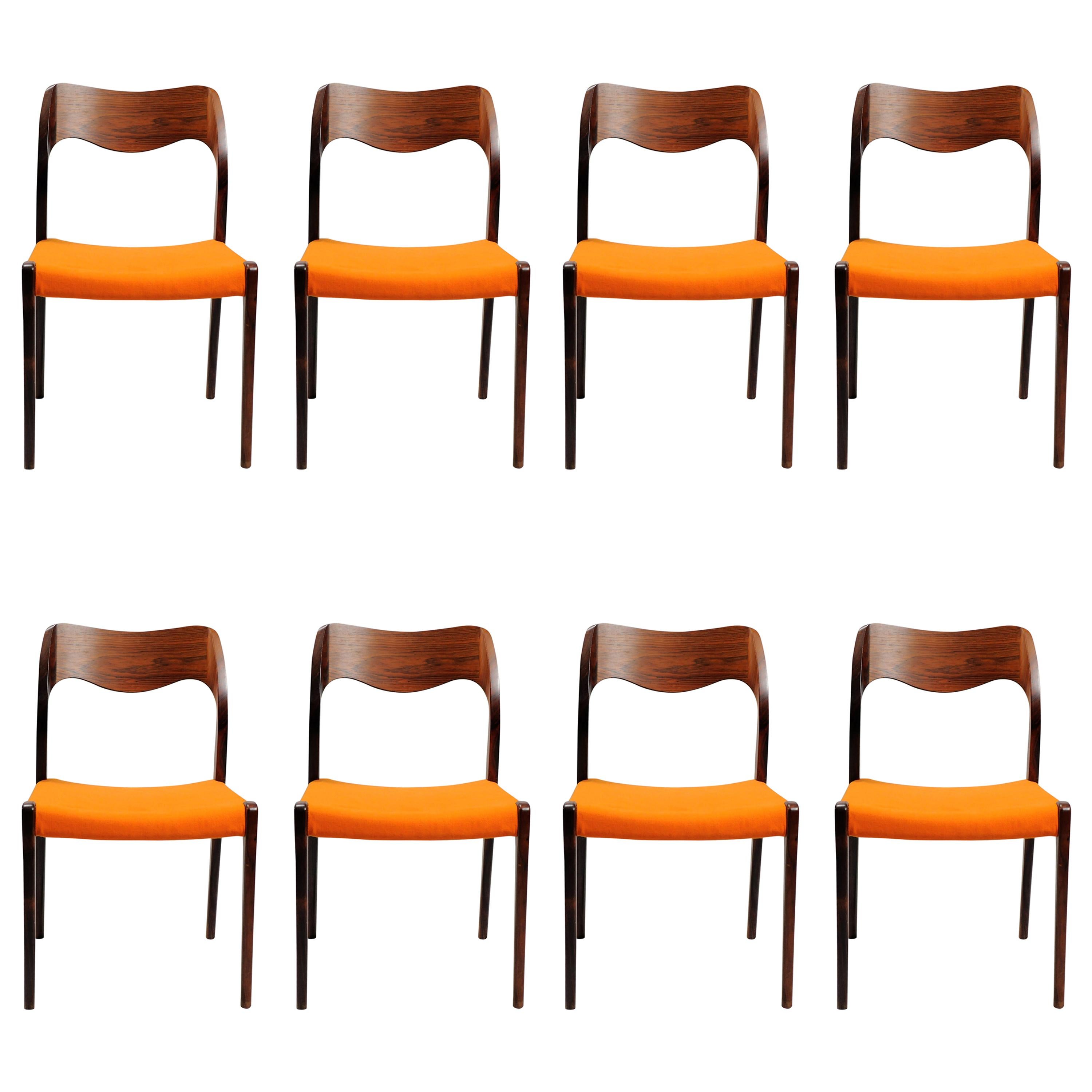 1960s Niels Otto Møller Set of Eight Model 71 Dining Chairs in Rosewood