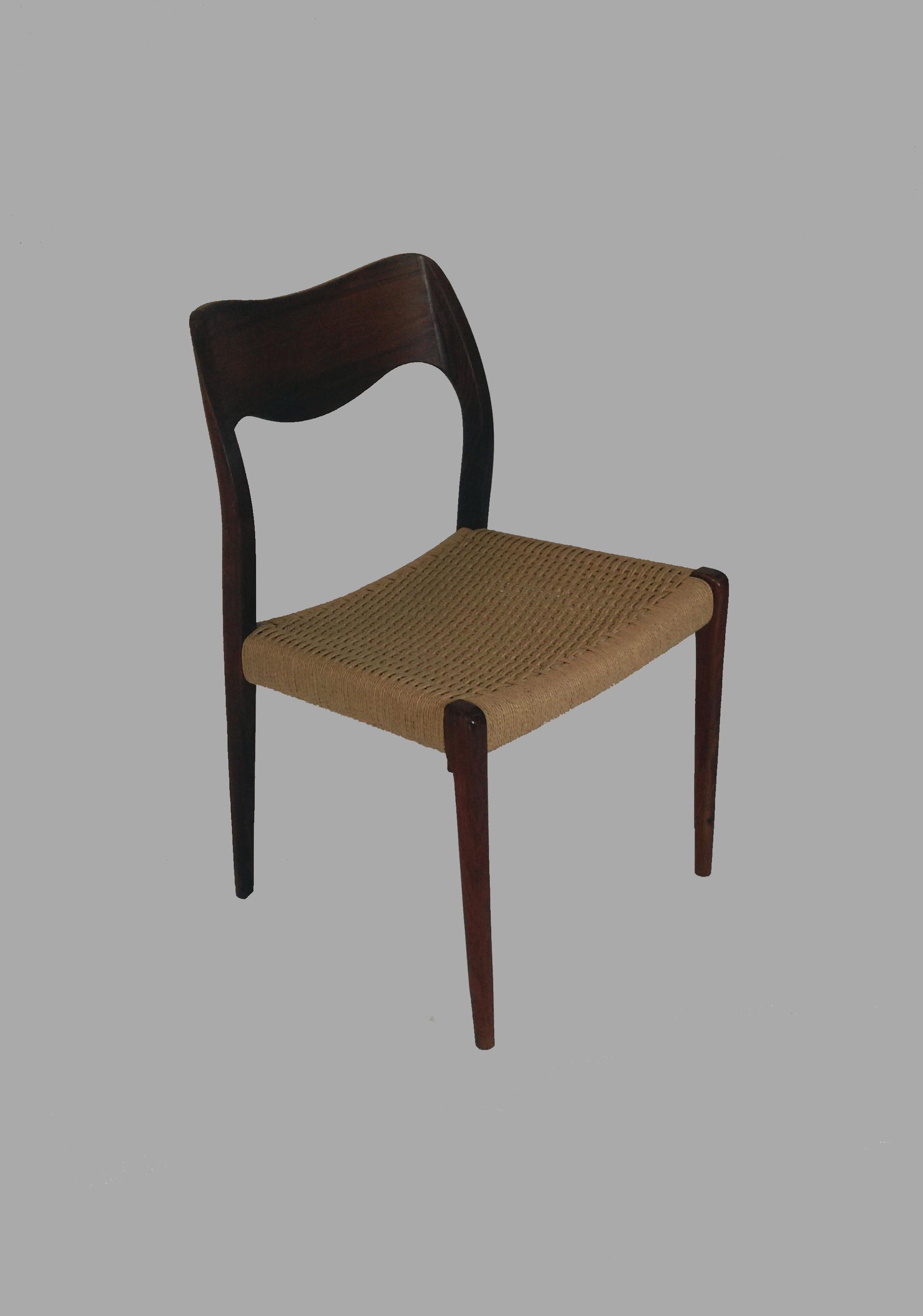 1960s Niels Otto Møller Eight Rosewood Dining Chairs with New Paper Cord Seats 4