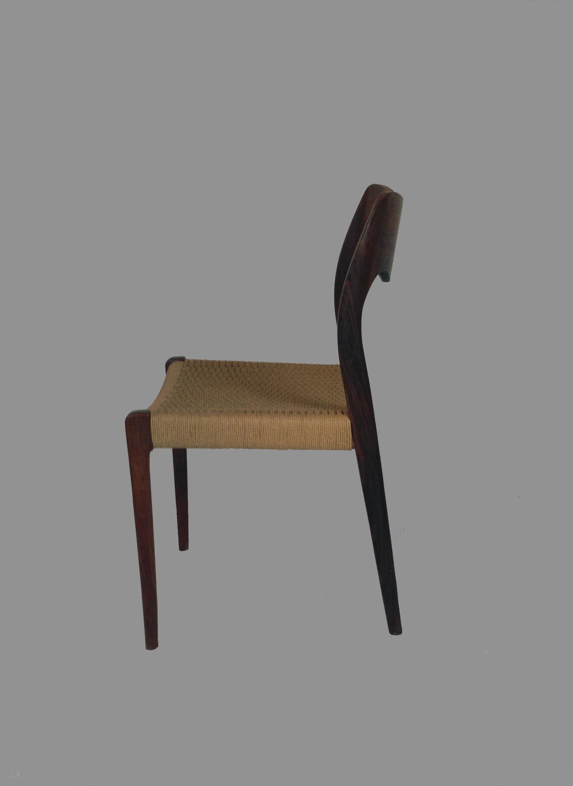 Danish 1960s Niels Otto Møller Eight Rosewood Dining Chairs with New Paper Cord Seats