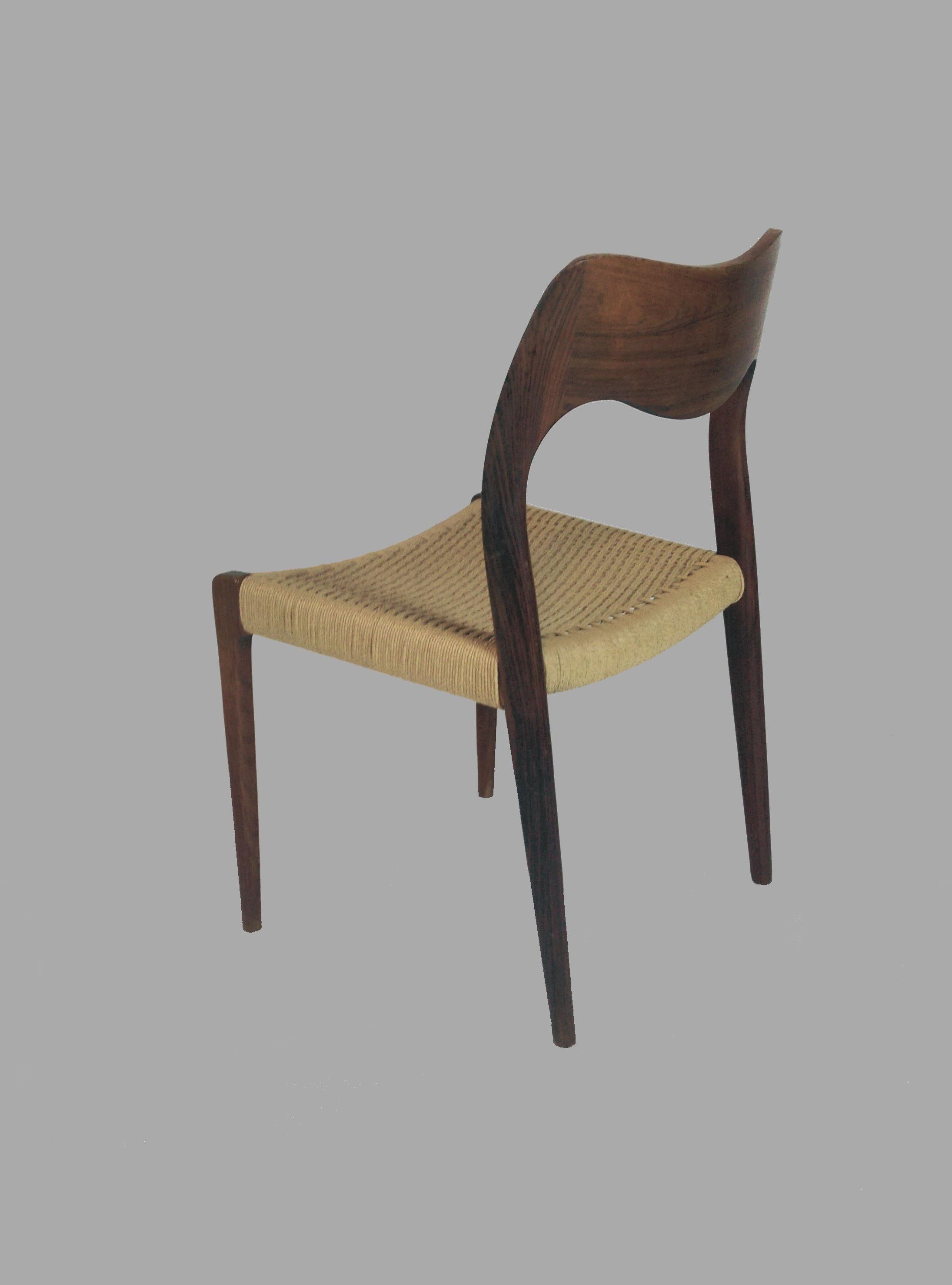 1960s Niels Otto Møller Eight Rosewood Dining Chairs with New Paper Cord Seats In Good Condition In Knebel, DK