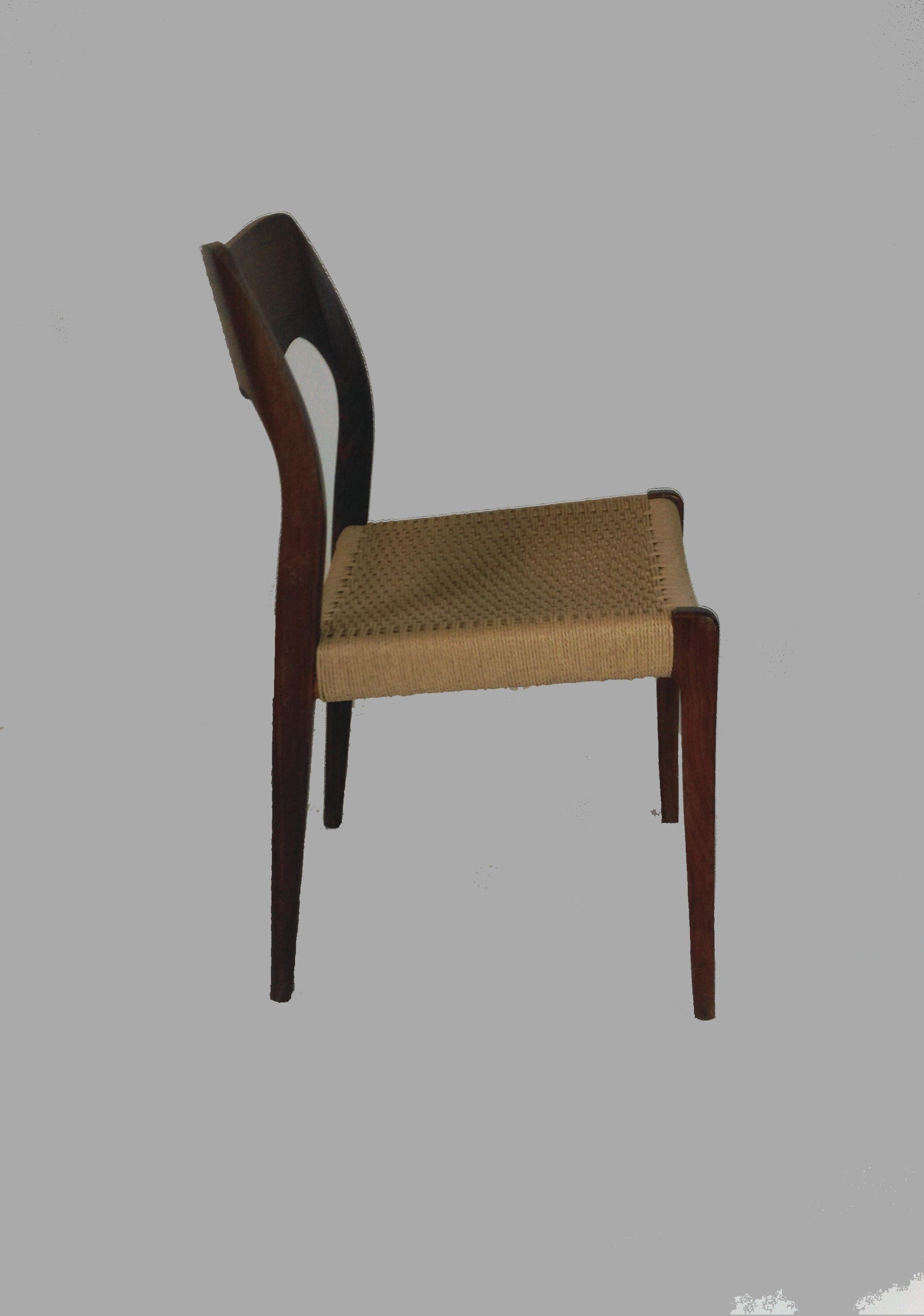 1960s Niels Otto Møller Eight Rosewood Dining Chairs with New Paper Cord Seats 1