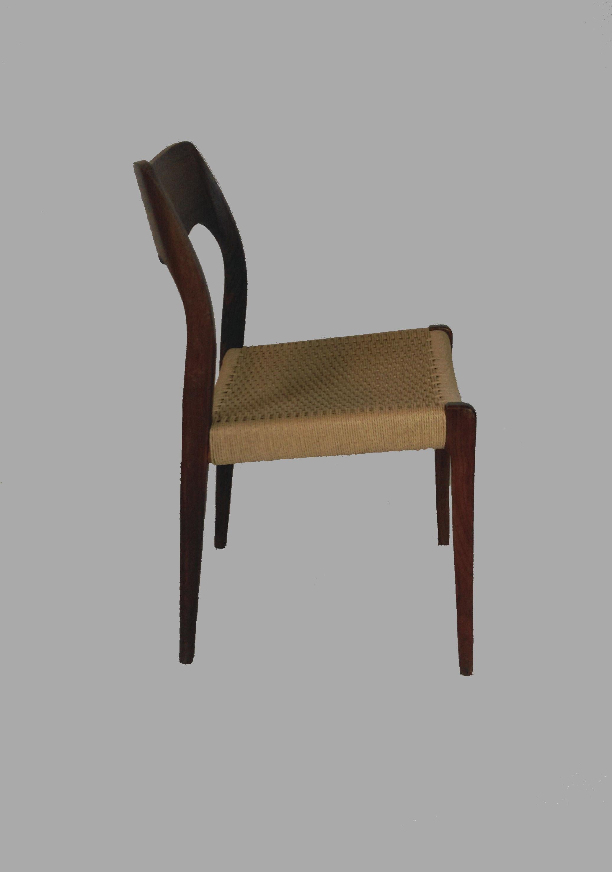 1960s Niels Otto Møller Eight Rosewood Dining Chairs with New Paper Cord Seats 2