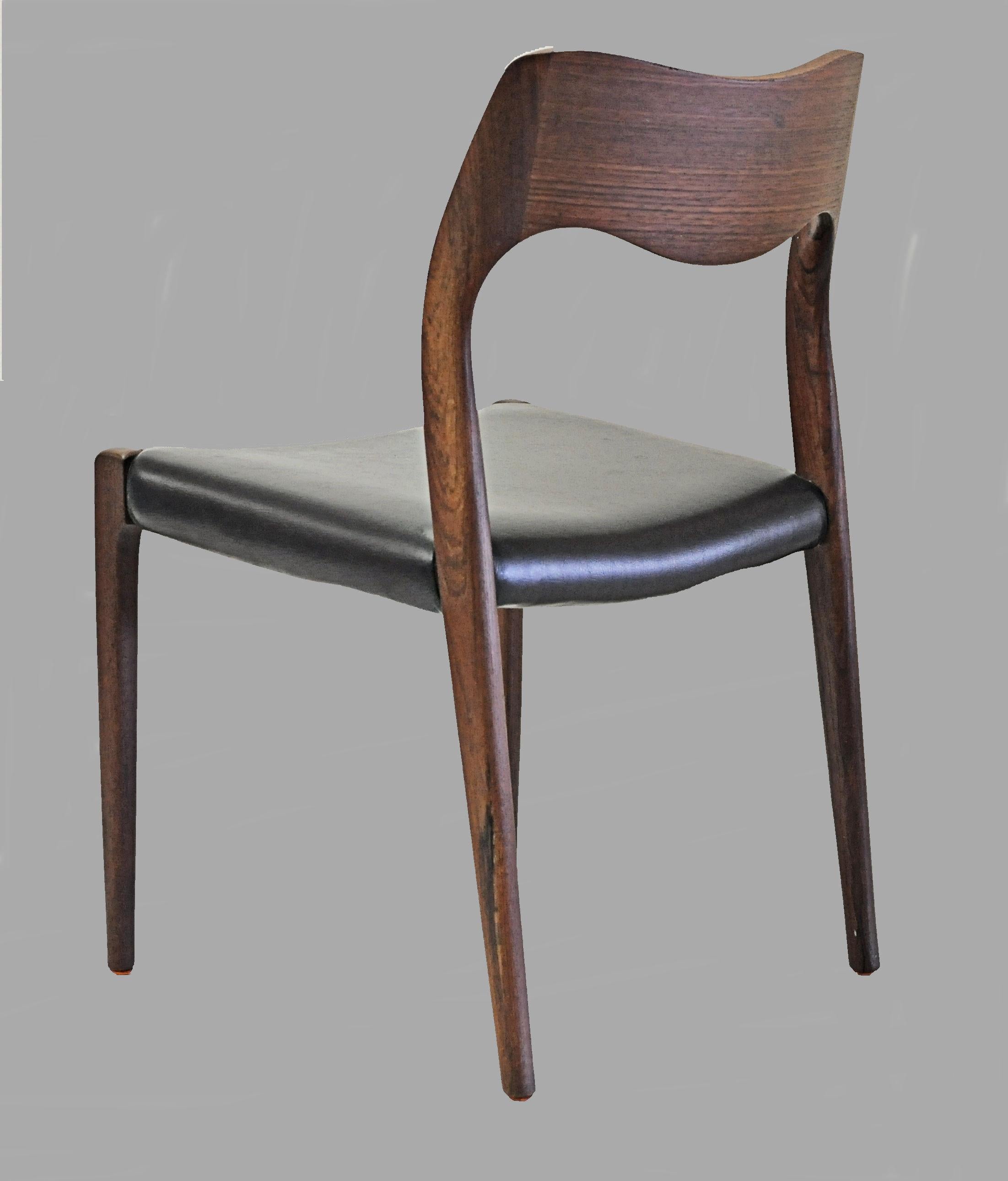 1960s Niels Otto Møller Six Fully Restored Teak Dining Chairs Custom Upholstery In Good Condition For Sale In Knebel, DK