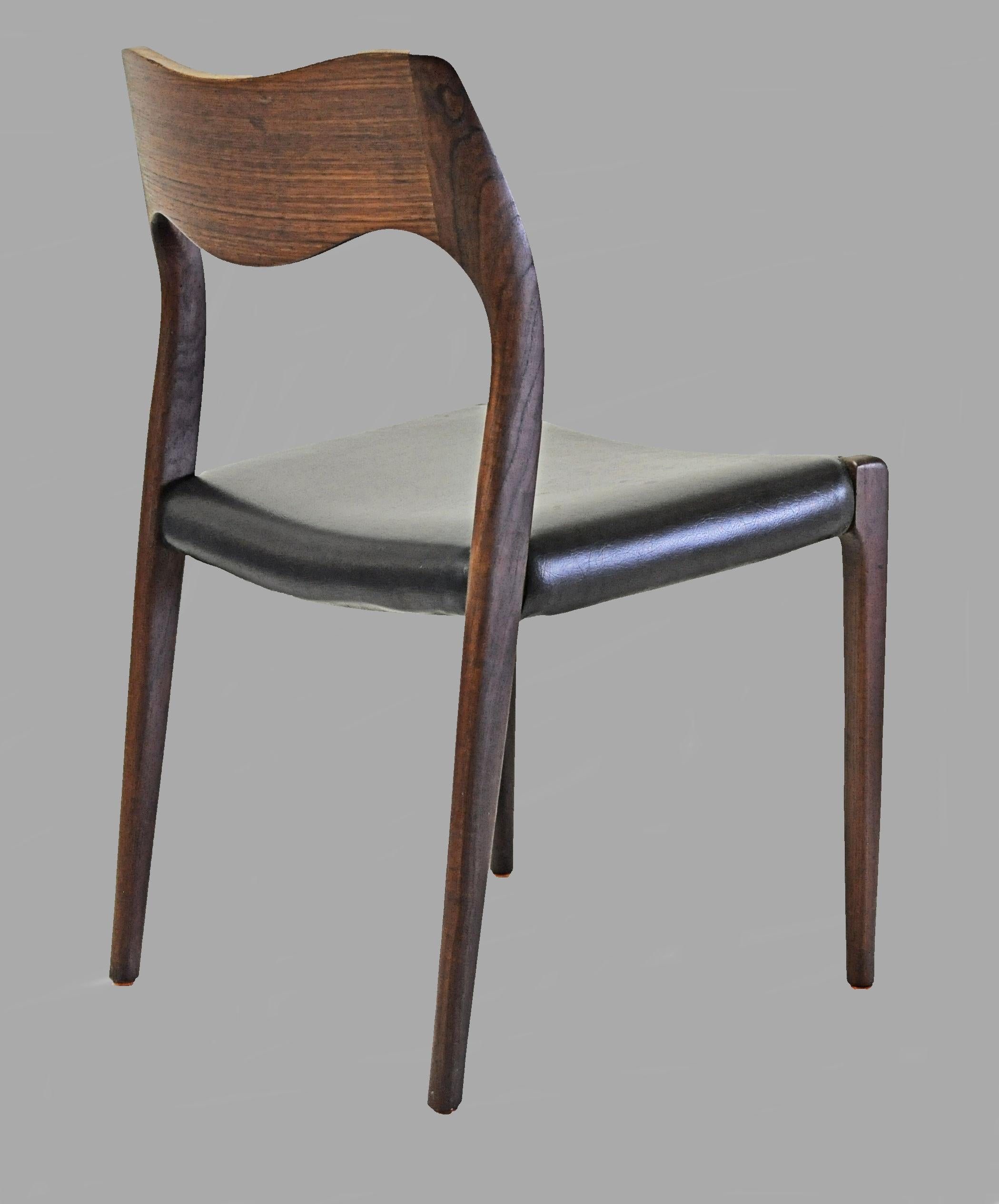 1960s Niels Otto Møller Six Fully Restored Teak Dining Chairs Custom Upholstery For Sale 1