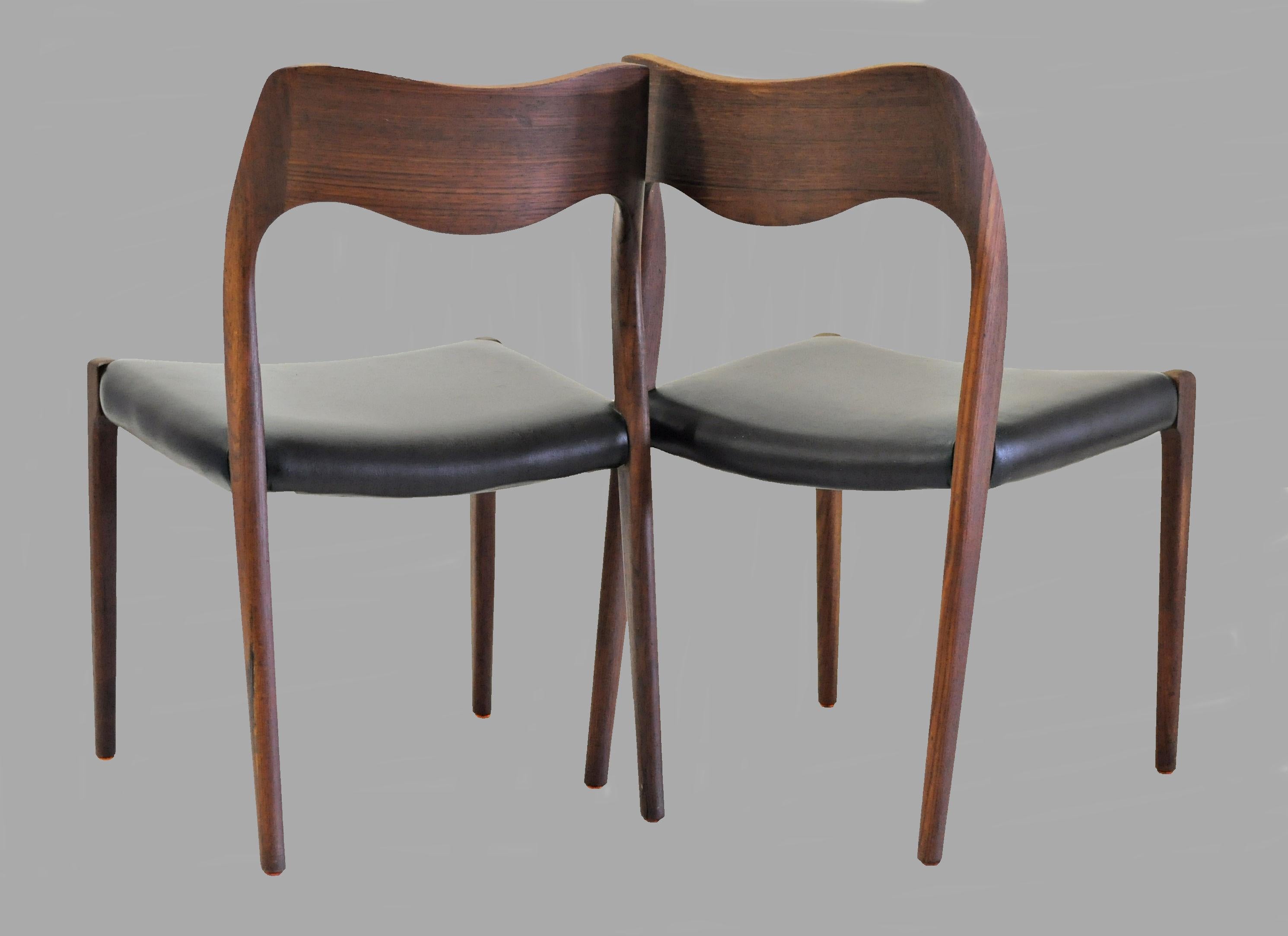 1960s Niels Otto Møller Six Fully Restored Teak Dining Chairs Custom Upholstery For Sale 3