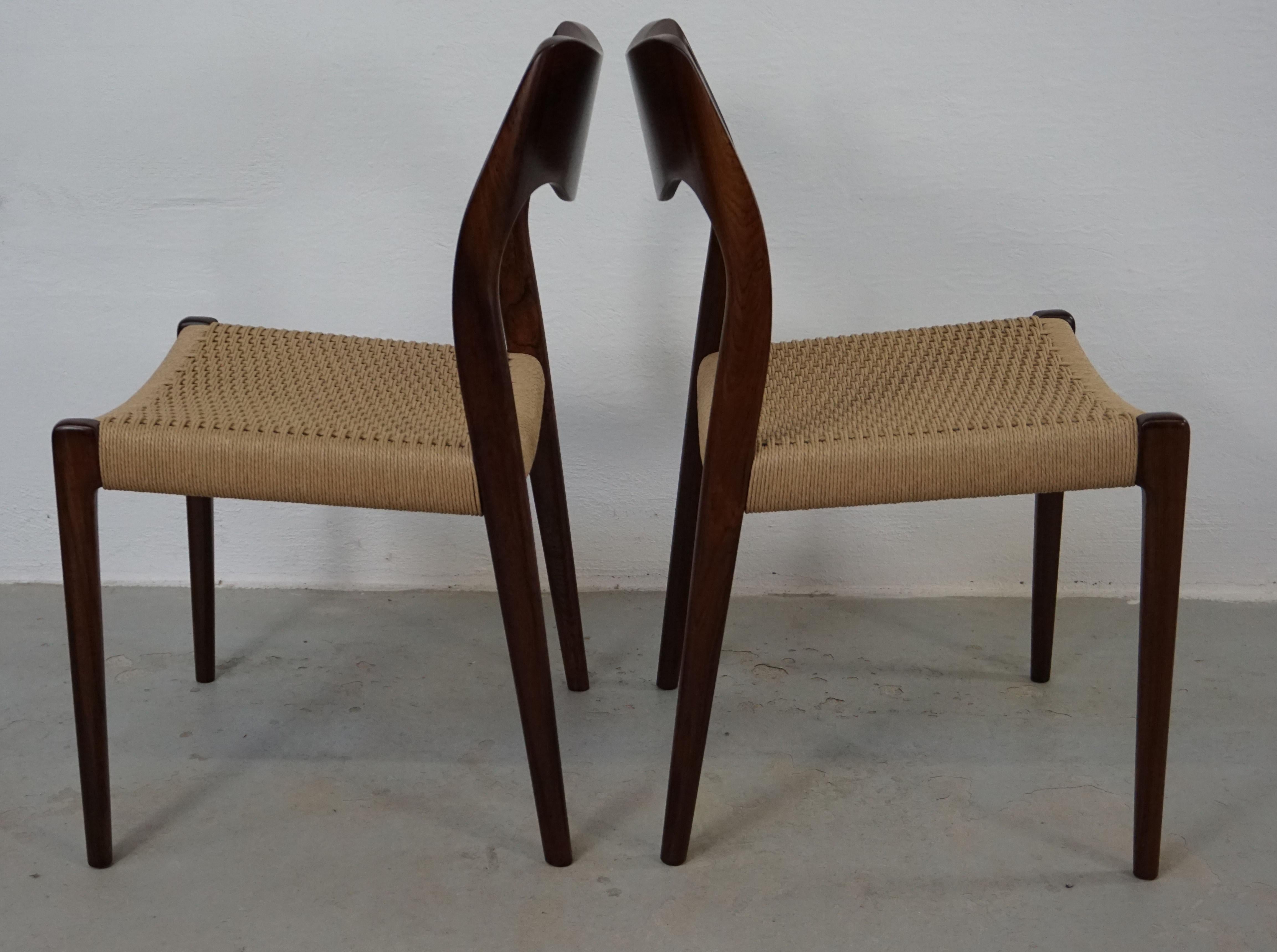 1960s Niels Otto Møller Six Rosewood Dining Chairs with New Paper Cord Seats For Sale 8