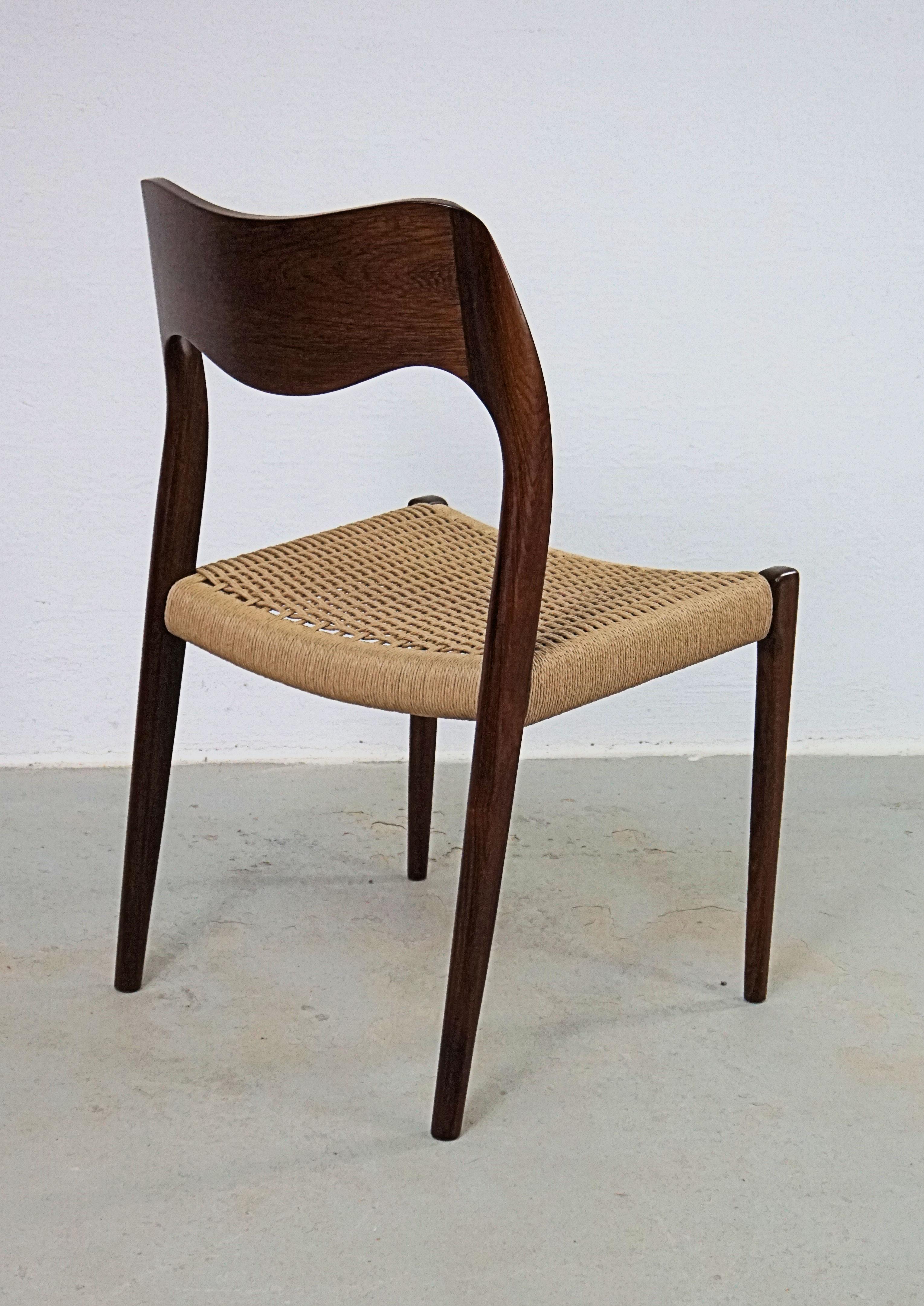 1960s Niels Otto Møller Six Rosewood Dining Chairs with New Paper Cord Seats For Sale 1