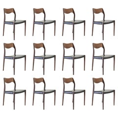 1960s Niels Otto Møller Twelve Restored Teak Dining Chairs, Custom Upholstery