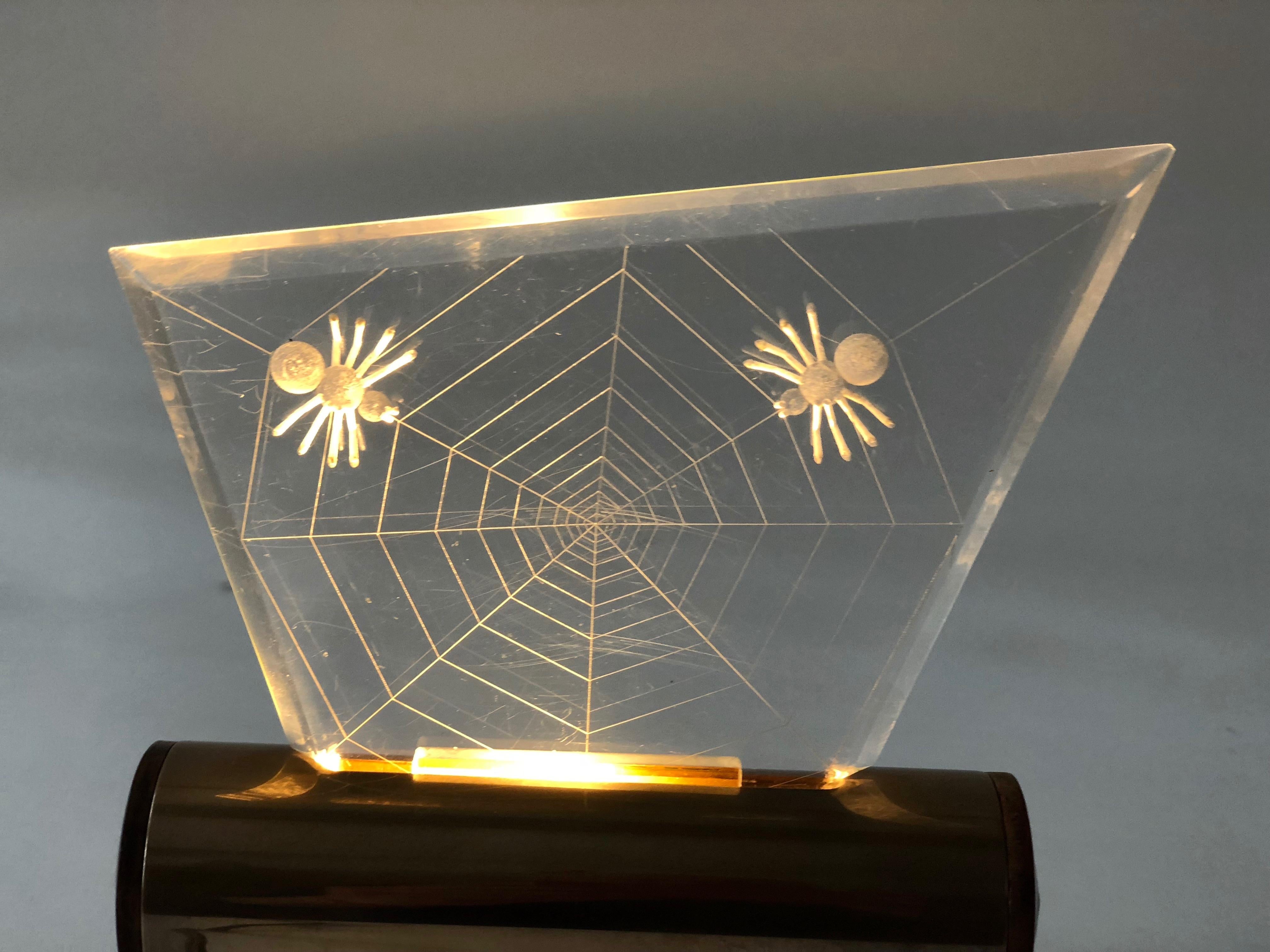 Mid-Century Modern 1960's Night Light with Spiders Engraved in Plexiglass For Sale