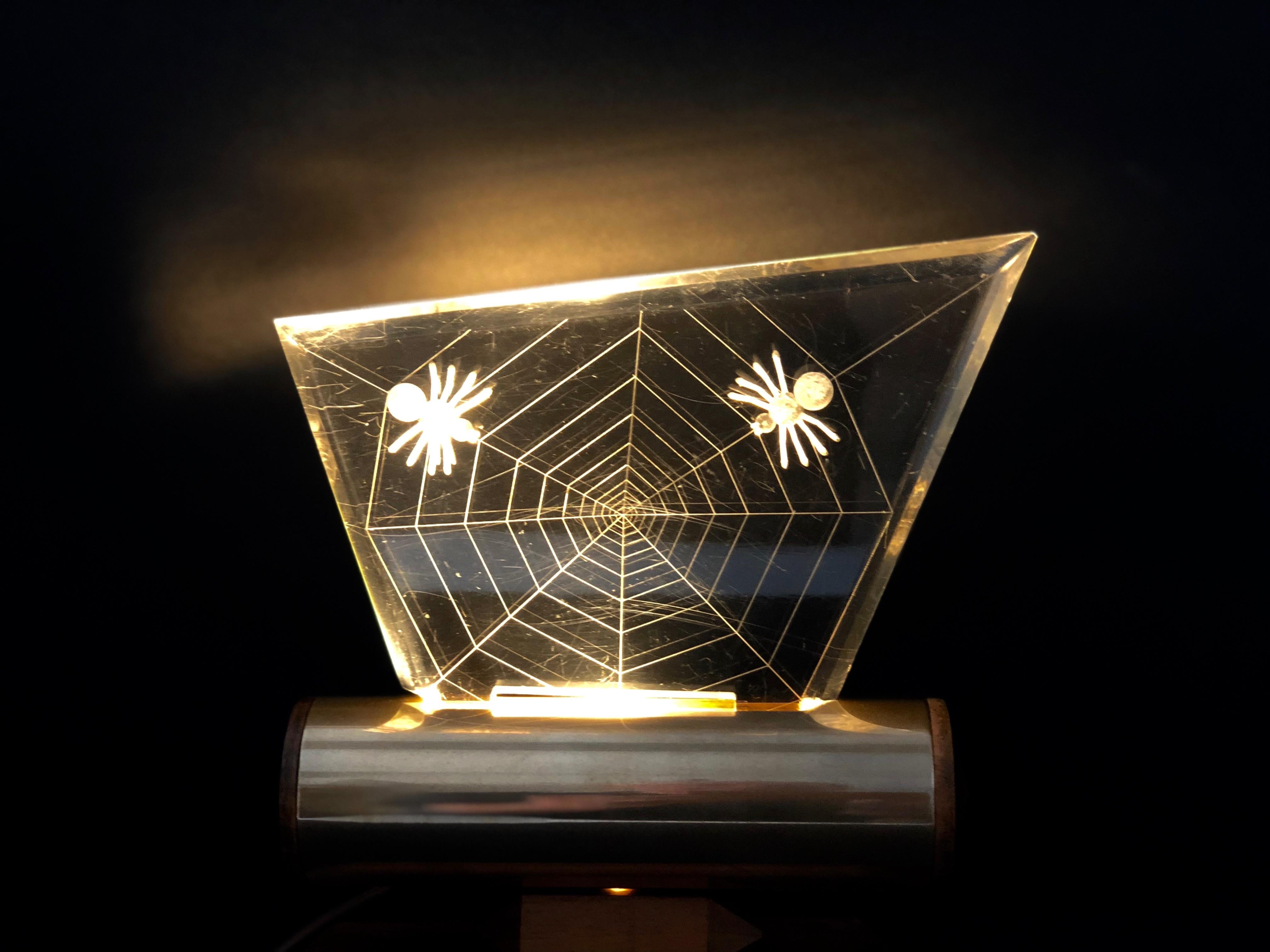 Czech 1960's Night Light with Spiders Engraved in Plexiglass For Sale