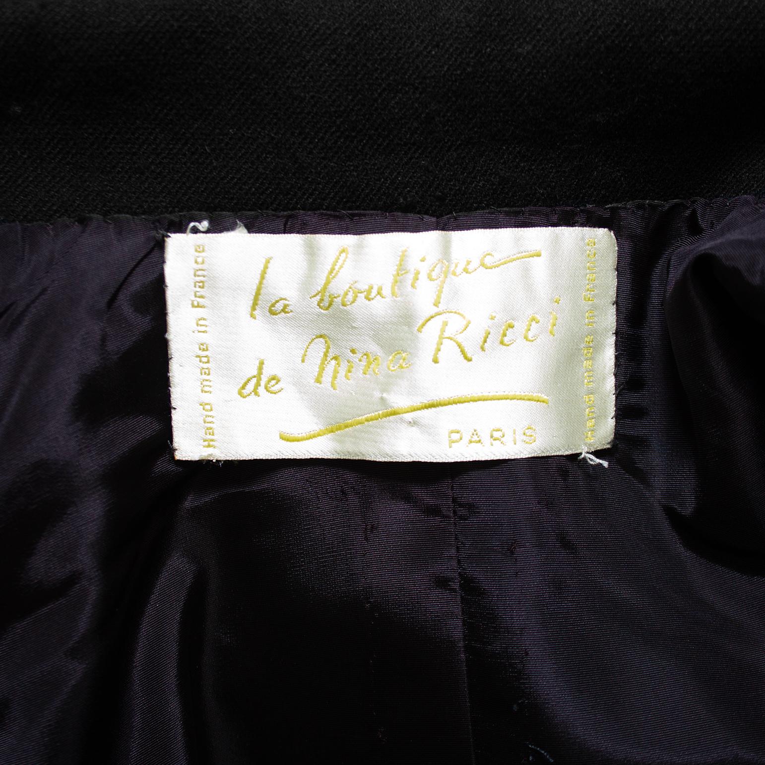 Abito e cappotto in lana nera di Nina Ricci degli anni '60 in vendita 6