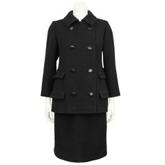1960's Nina Ricci Black Wool Dress and Pea Coat