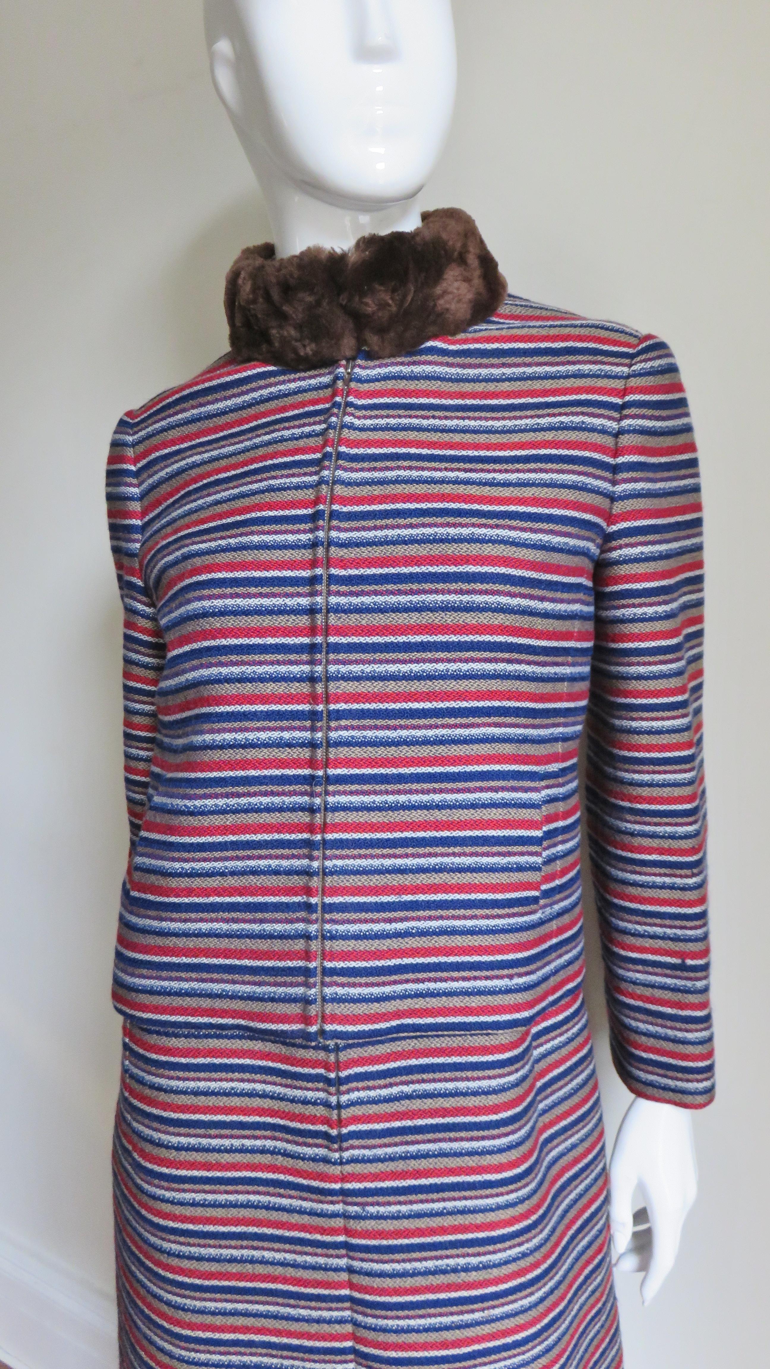 Gray Nina Ricci 1960s Dress and Fur Trimmed Jacket For Sale