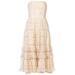 1960s Ninazur of Cannes French Lace Dress with Ruffles