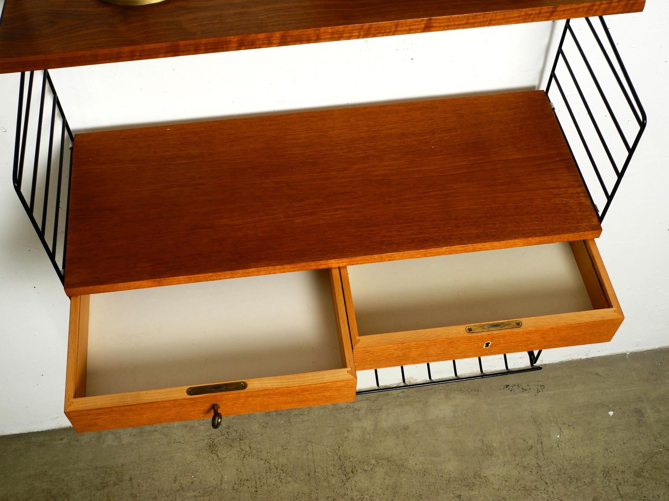 1960s Nisse Strinning Teak String Shelf with Drawers, Newspaper Rack and Shelves 5