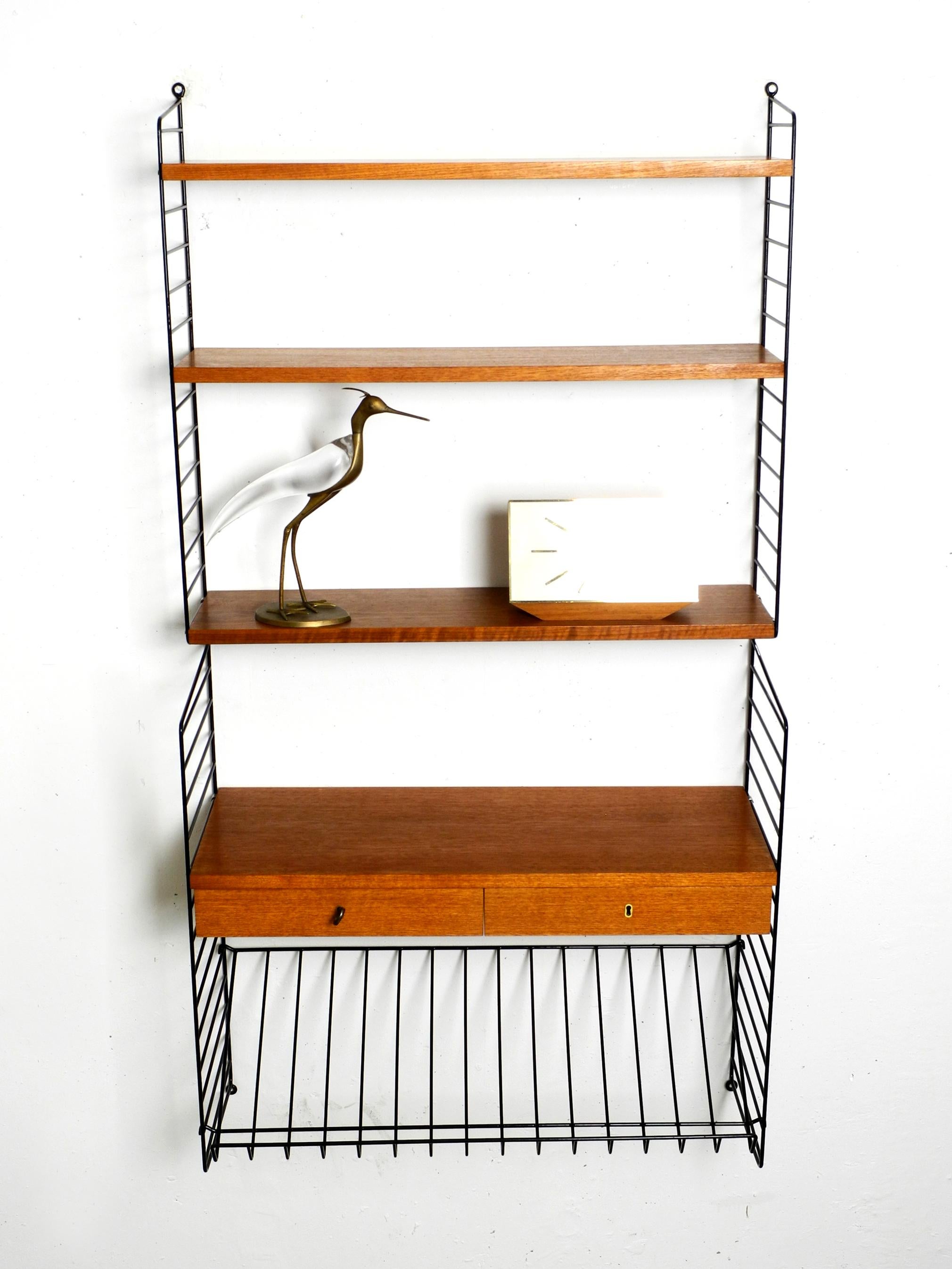 Mid-Century Modern 1960s Nisse Strinning Teak String Shelf with Drawers, Newspaper Rack and Shelves