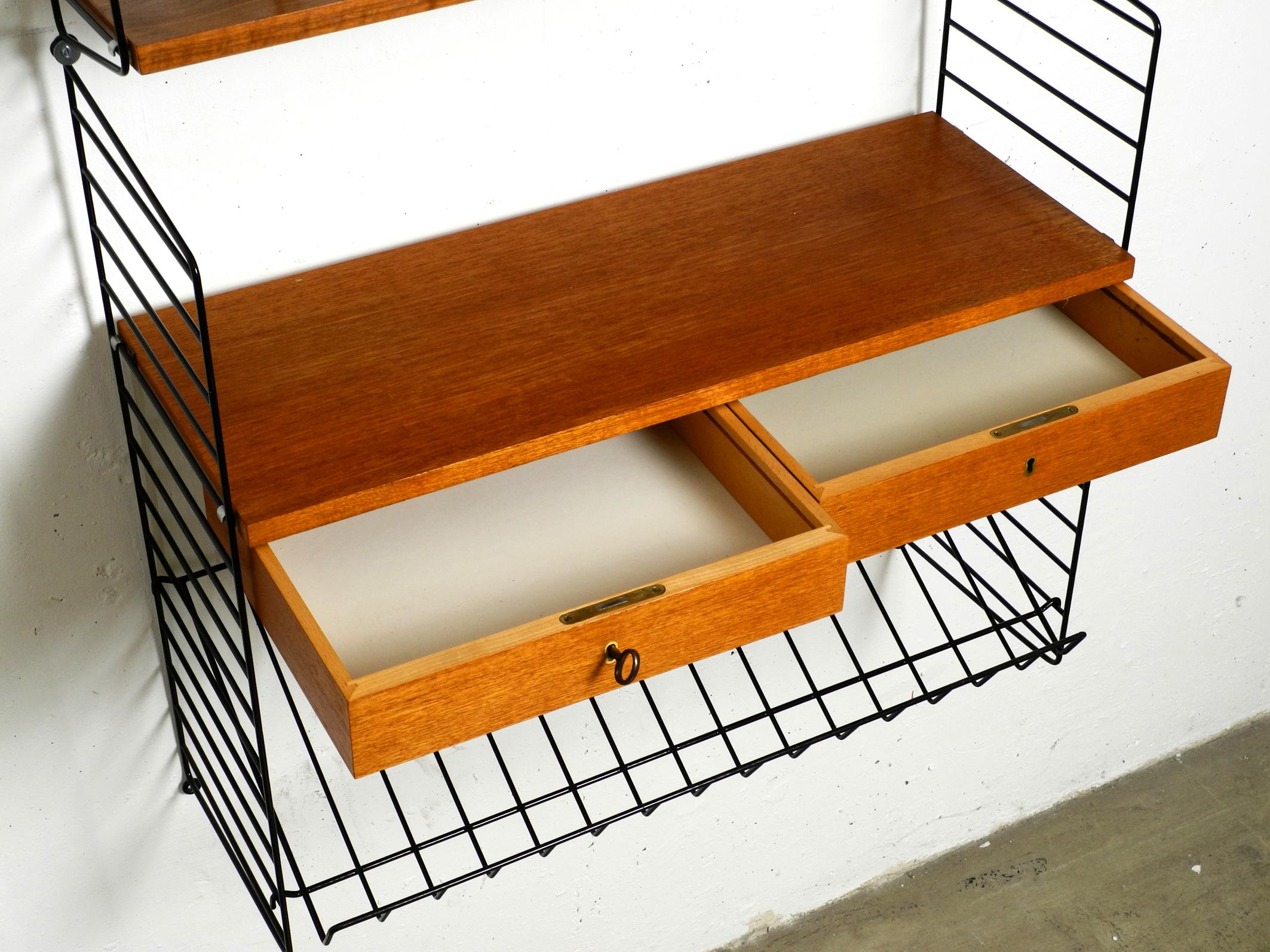 Mid-20th Century 1960s Nisse Strinning Teak String Shelf with Drawers, Newspaper Rack and Shelves