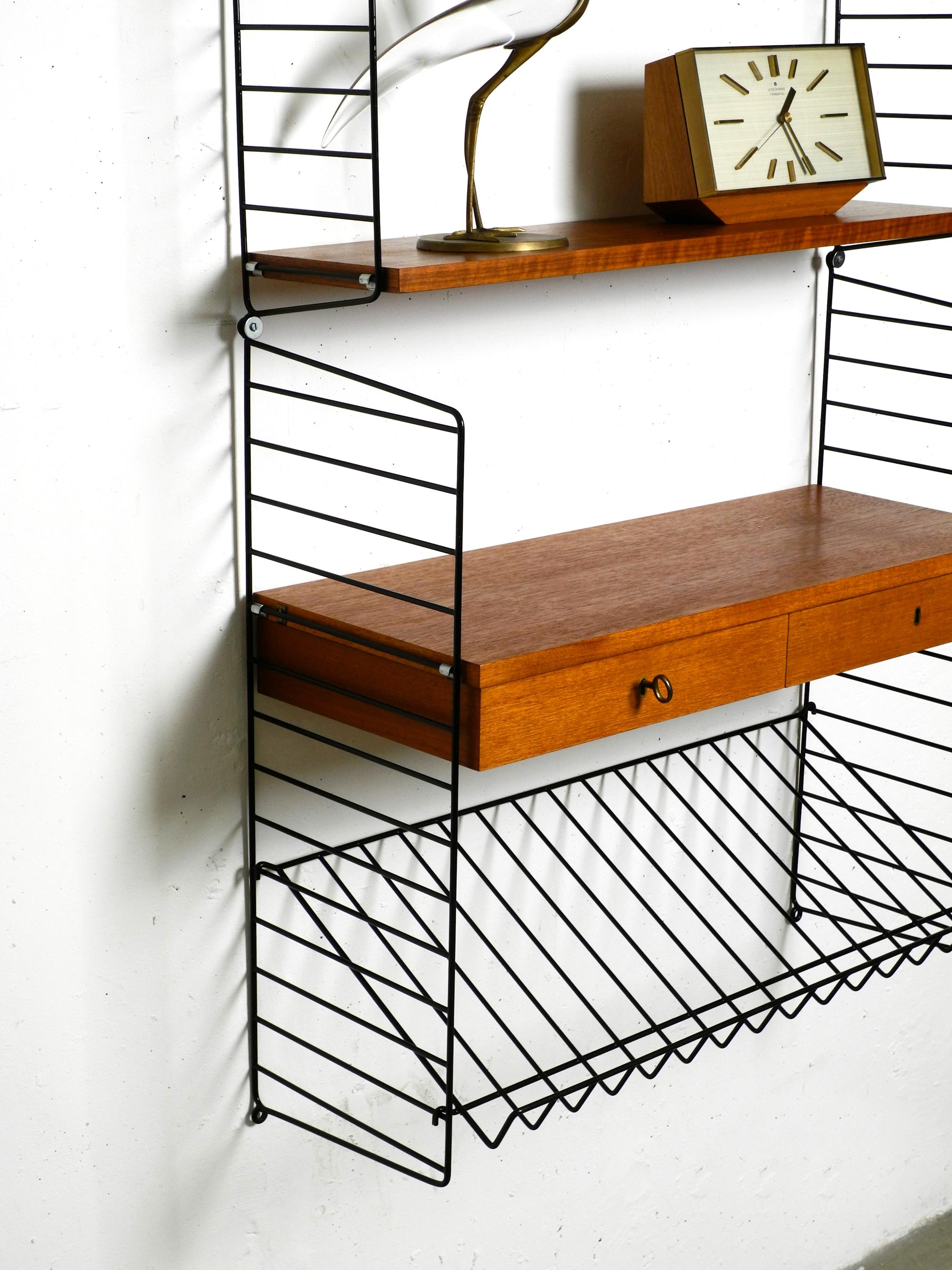 Metal 1960s Nisse Strinning Teak String Shelf with Drawers, Newspaper Rack and Shelves