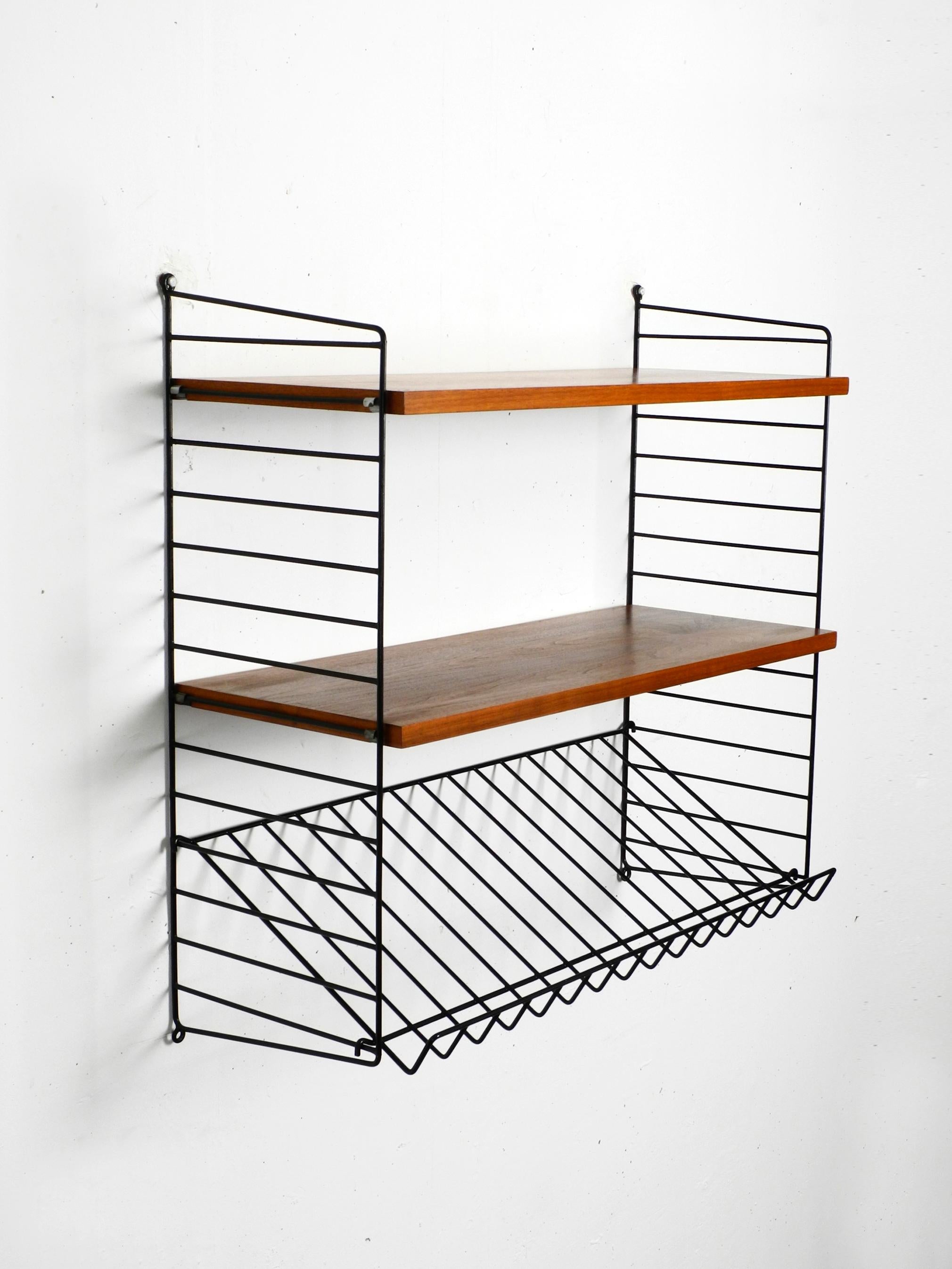 1960s Nisse Strinning teak string shelf with one magazine rack and two shelves 6