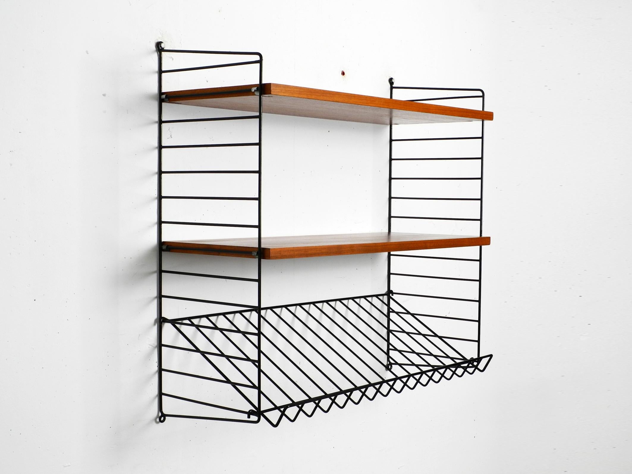 1960s Nisse Strinning teak string shelf with one magazine rack and two shelves 8